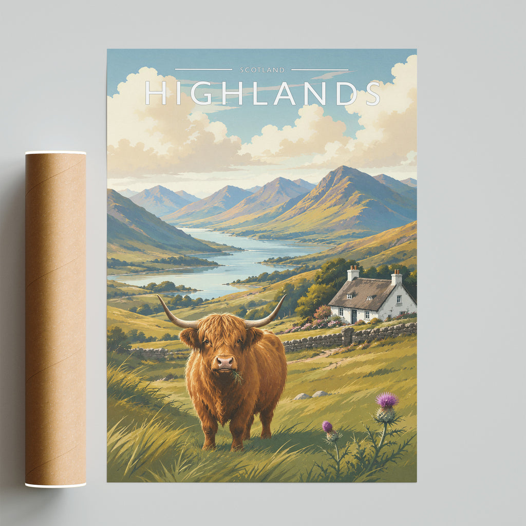 Highlands Travel Poster - fine art print with shipping tube