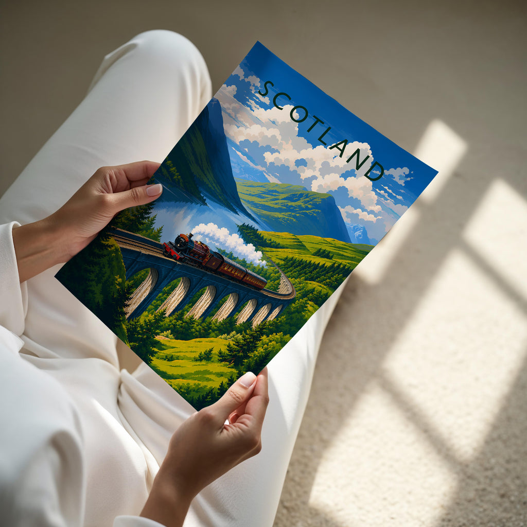 Scotland Travel Poster - A4 print held in hand