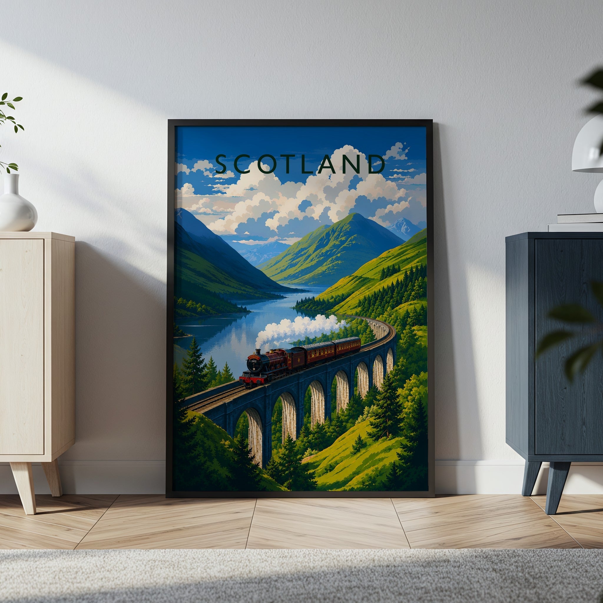 Scotland Travel Poster in a black frame