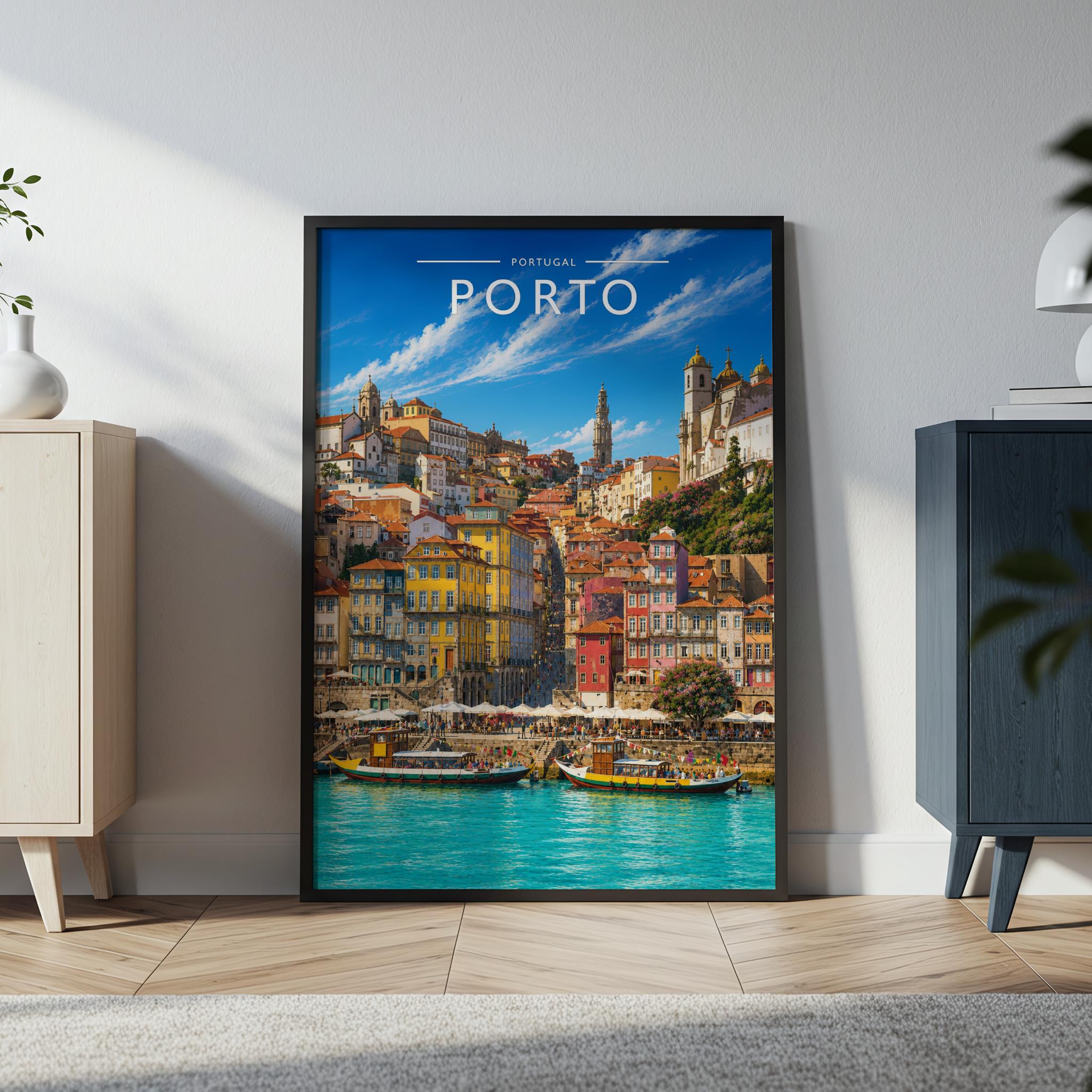 Porto #2 Travel Poster in a black frame