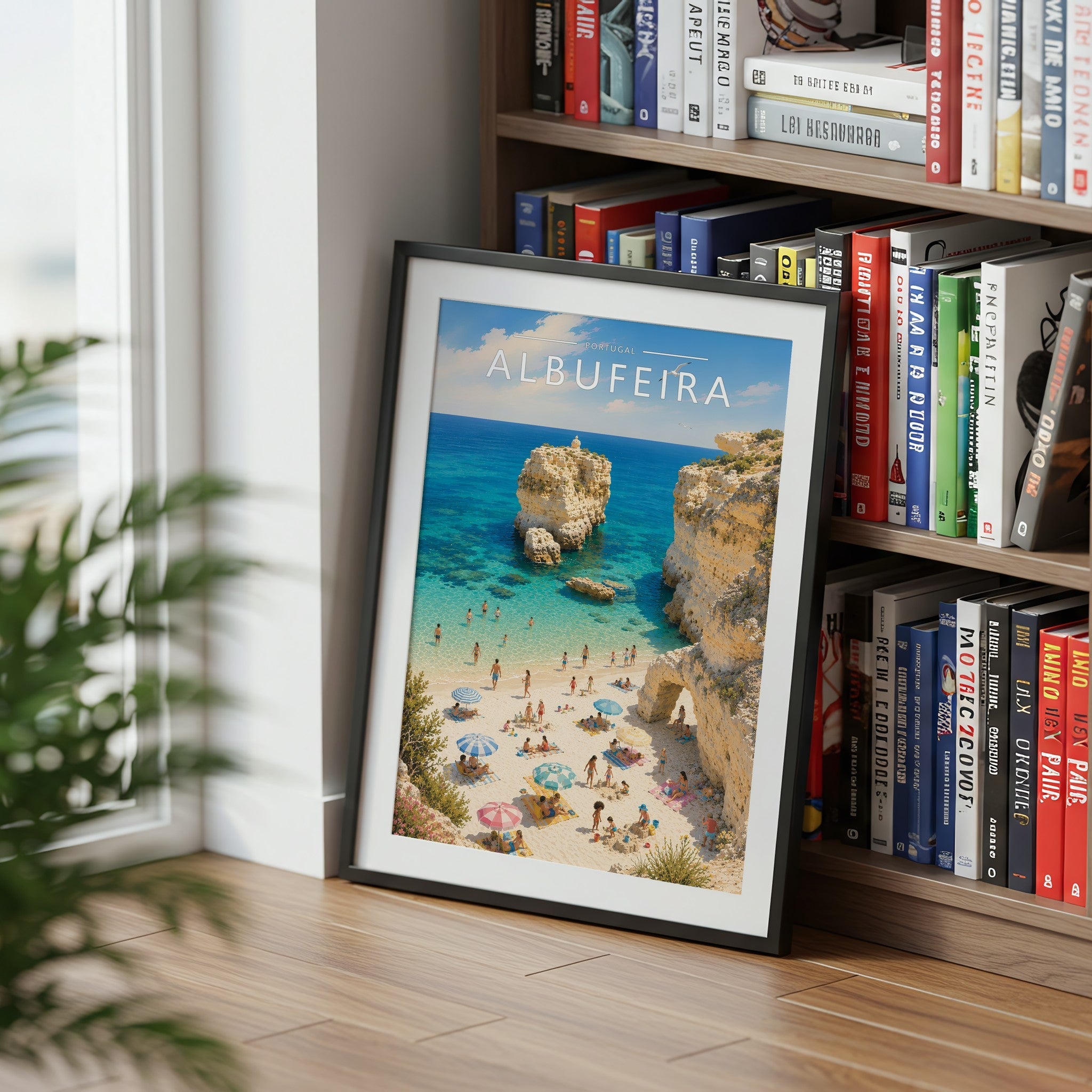 Albufeira Travel Poster mounted in a black frame