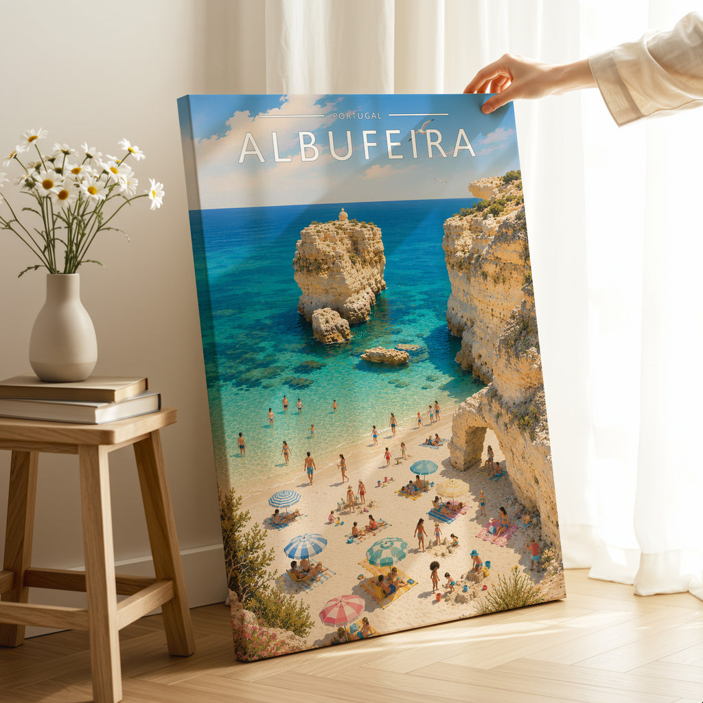 Albufeira Travel Poster as a gallery-wrapped canvas