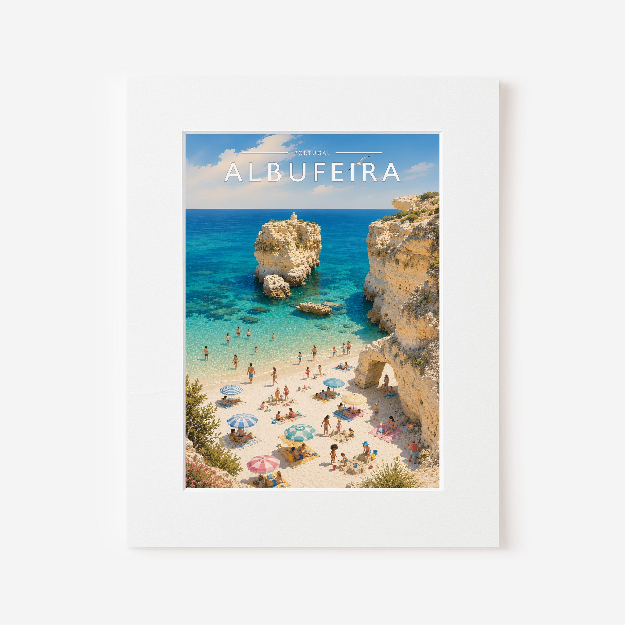 Albufeira Travel Poster in a white mount