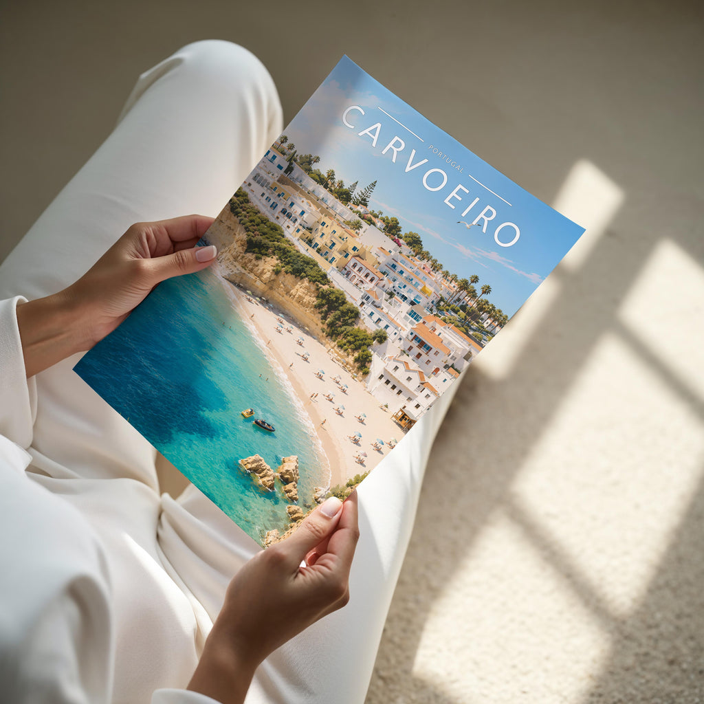 Carvoeiro Travel Poster - A4 print held in hand