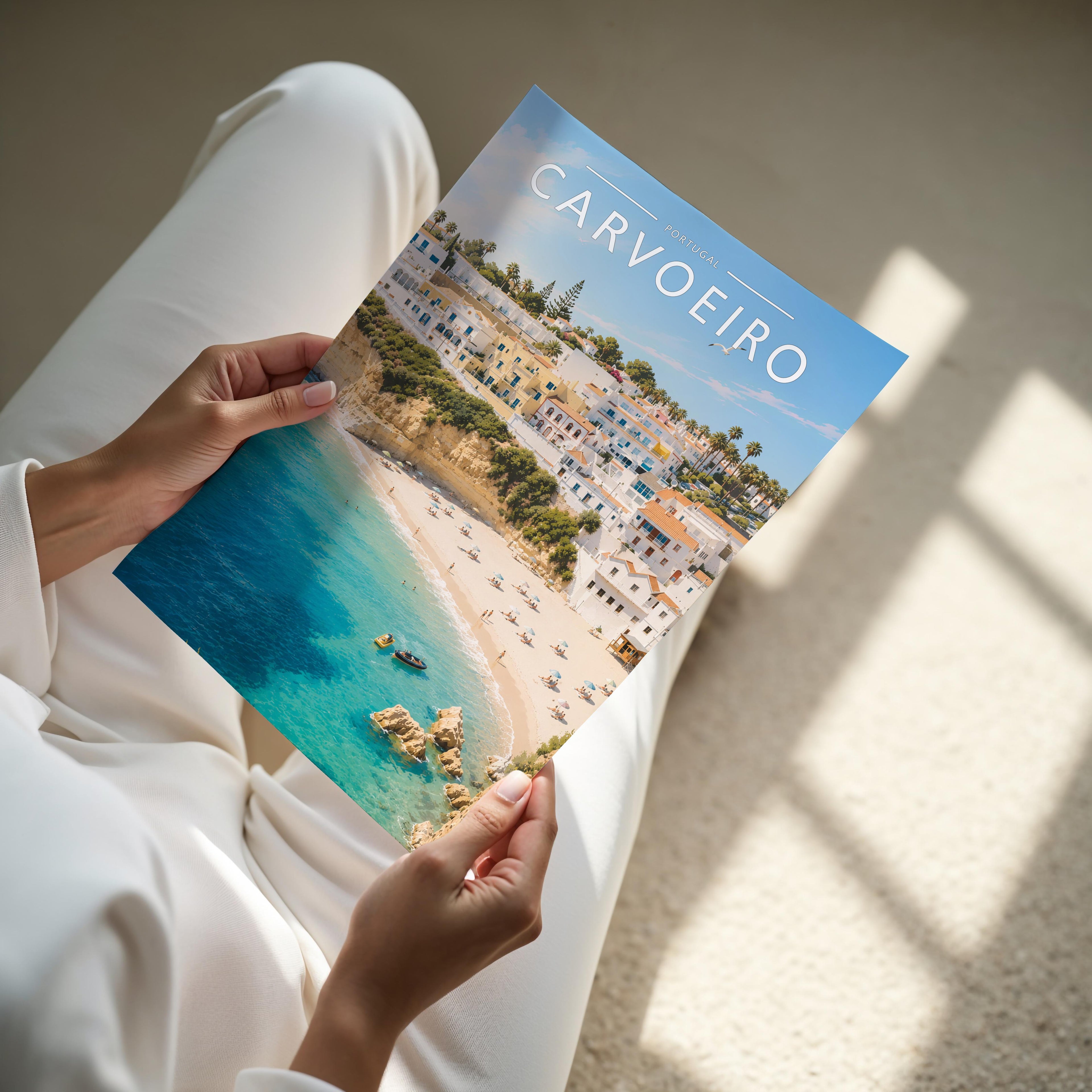 Carvoeiro Travel Poster - A4 print held in hand