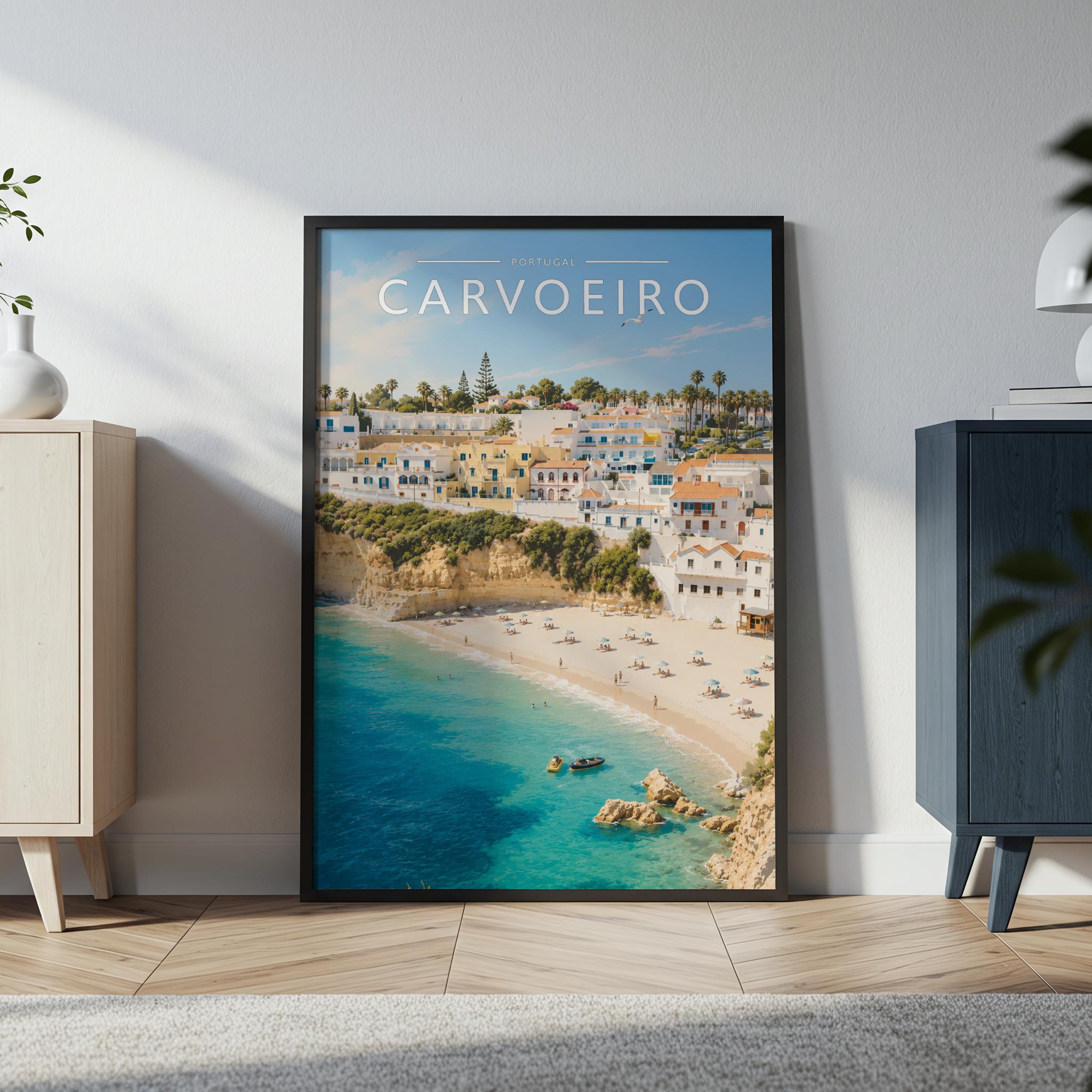 Carvoeiro Travel Poster in a black frame