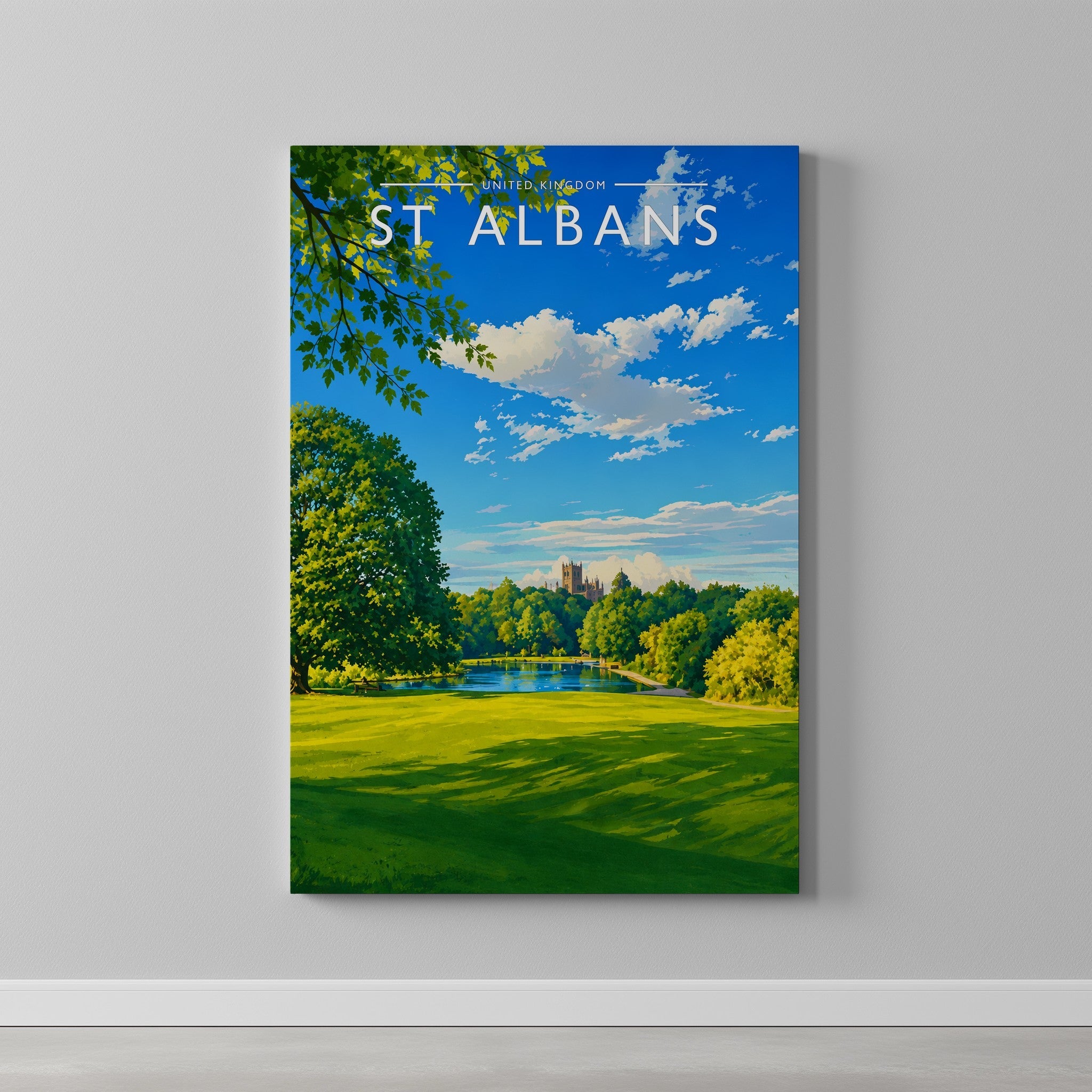 St Albans Travel Poster as a gallery-wrapped canvas on a plain wall