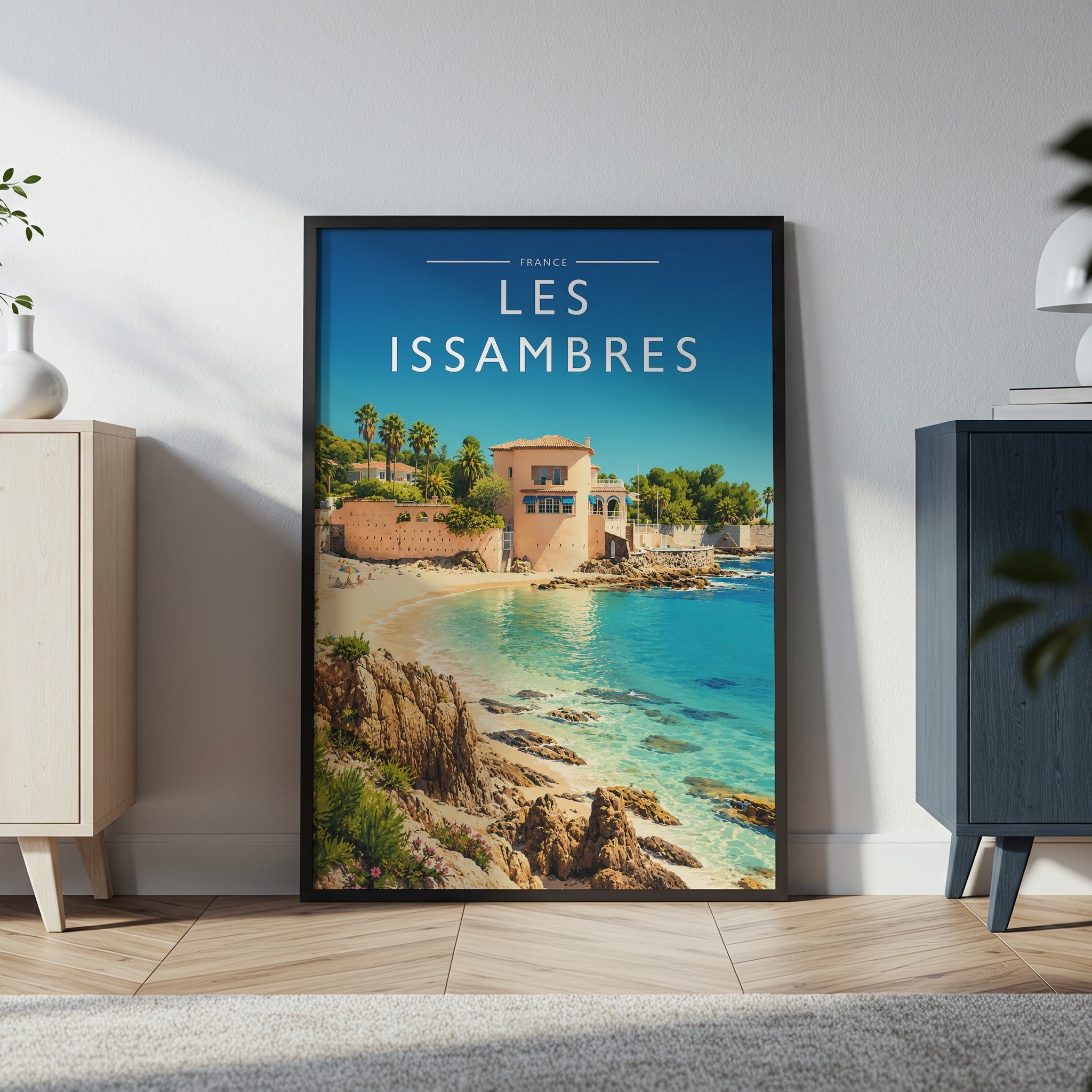 Les Issambres Travel Poster in a black frame