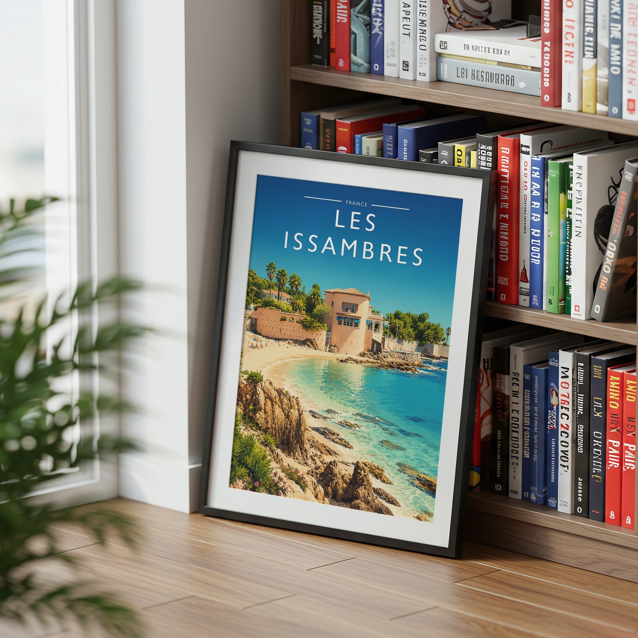 Les Issambres Travel Poster mounted in a black frame