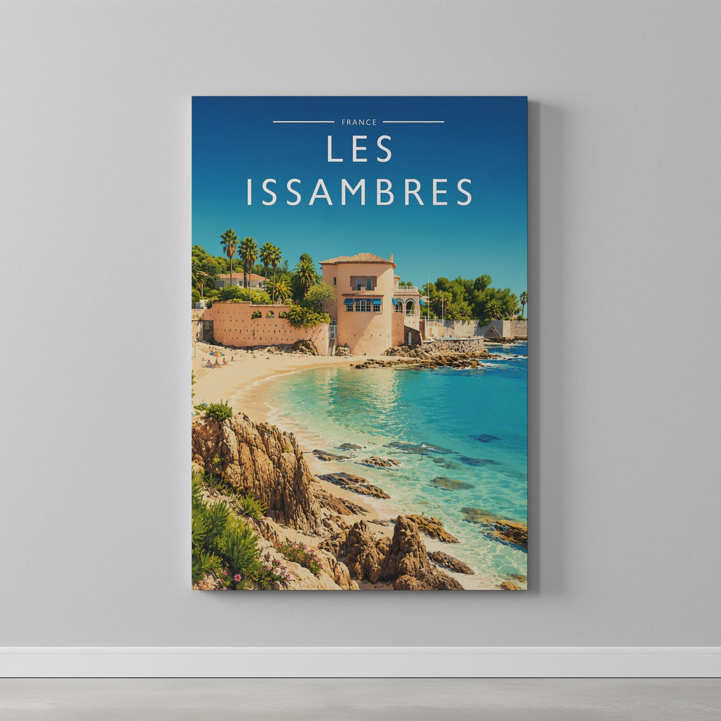 Les Issambres Travel Poster as a gallery-wrapped canvas on a plain wall