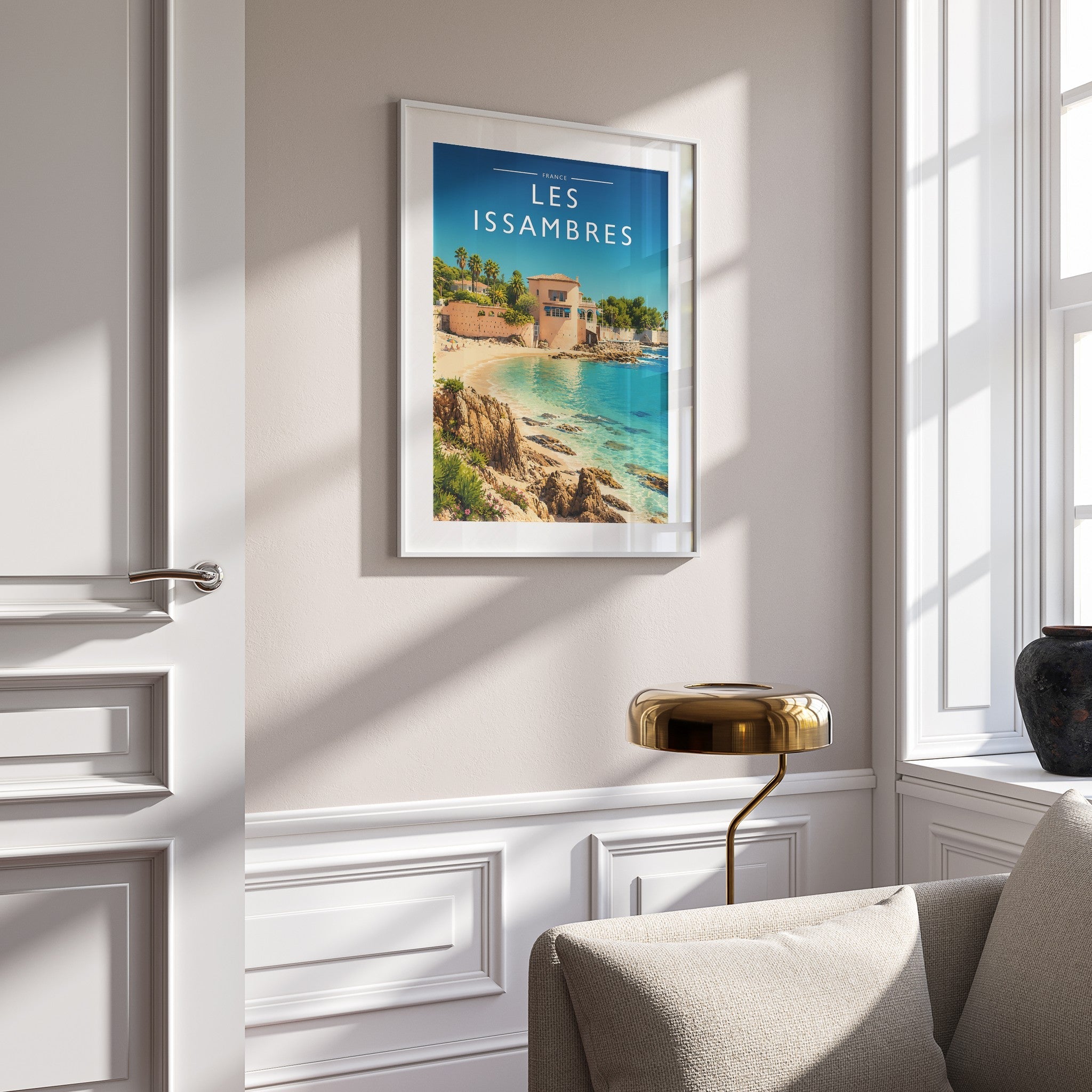 Les Issambres Travel Poster mounted in a white frame