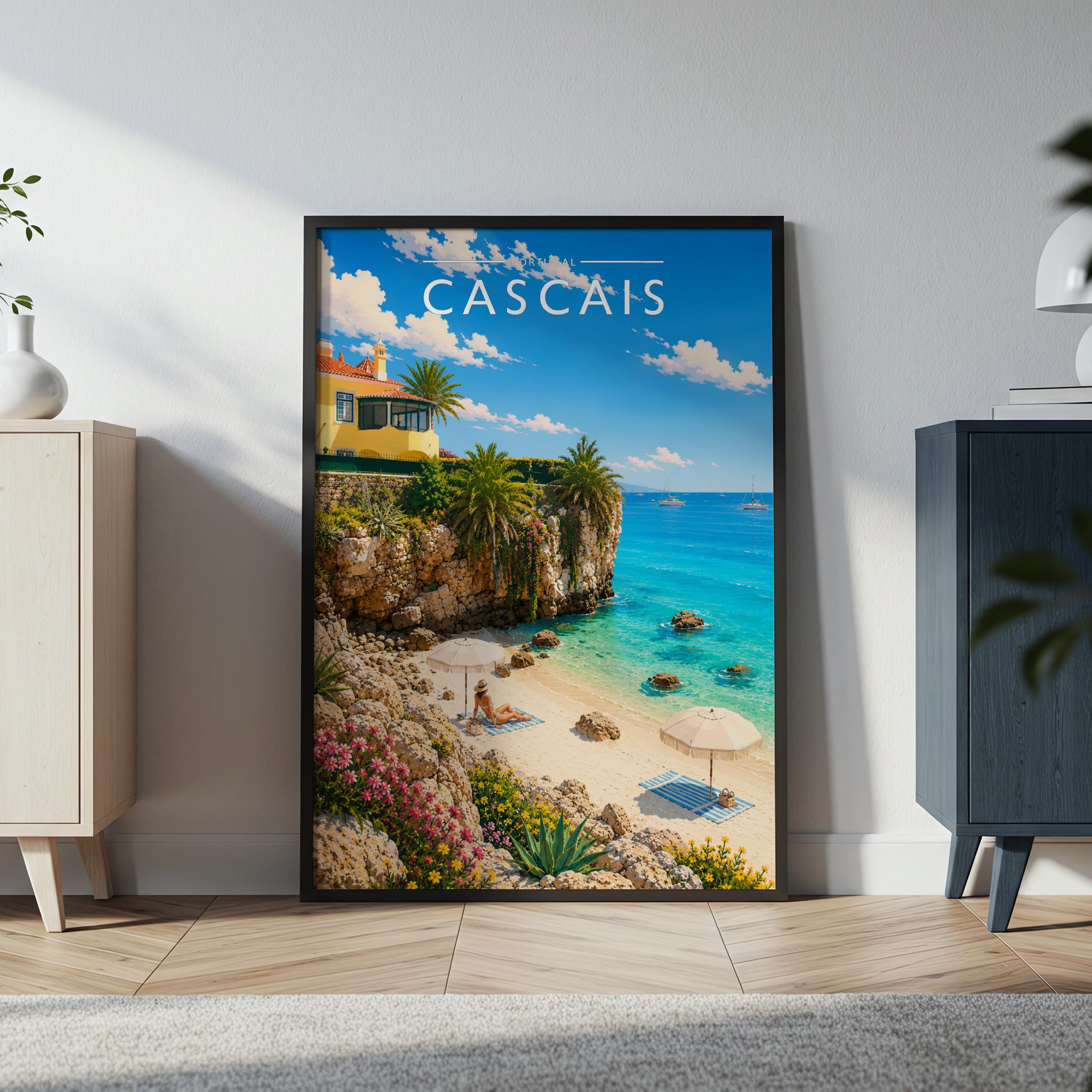 Cascais Travel Poster in a black frame