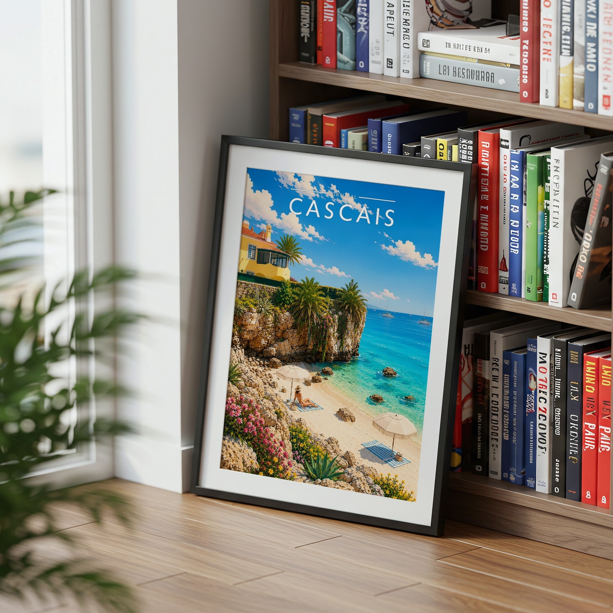 Cascais Travel Poster mounted in a black frame