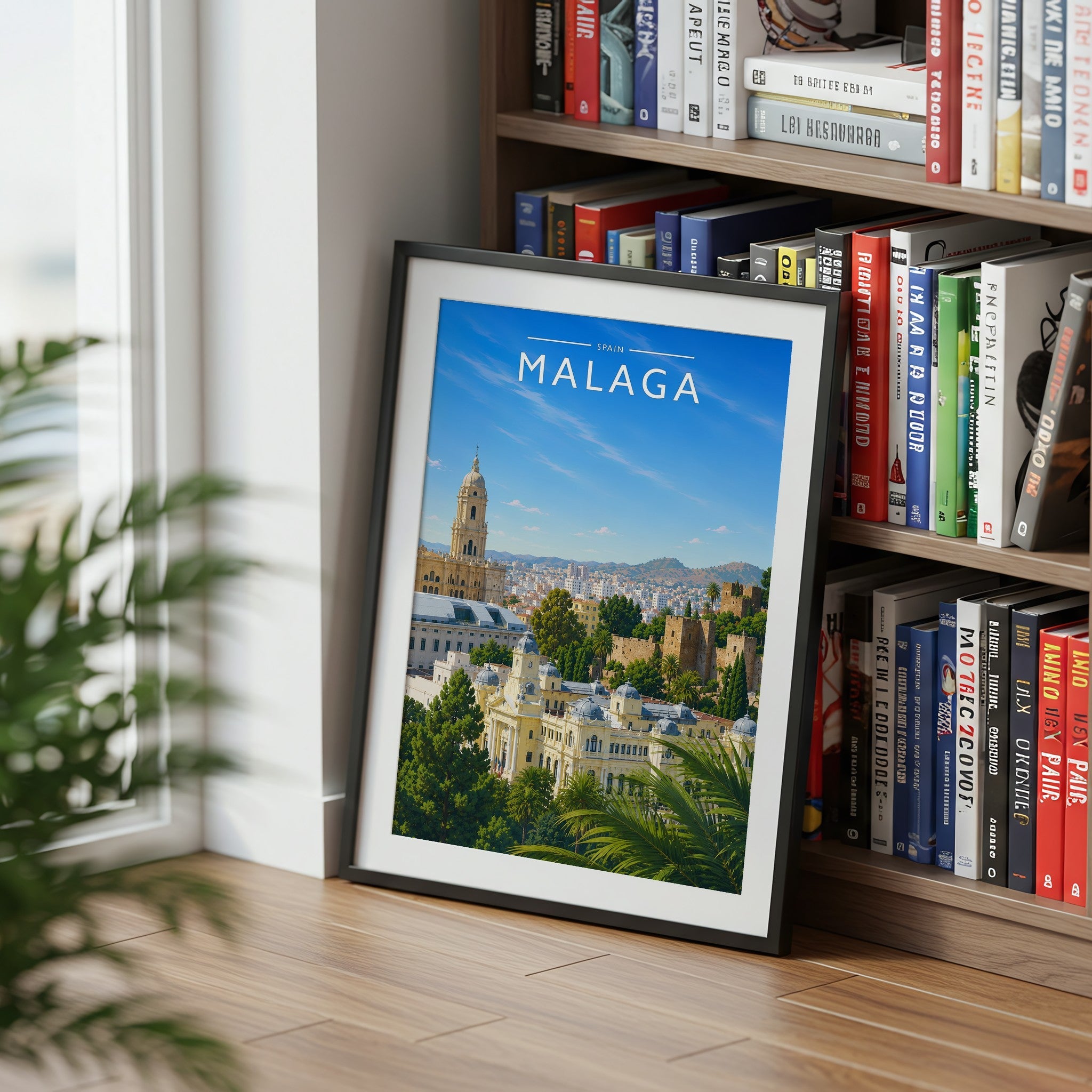 Malaga #2 Travel Poster mounted in a black frame