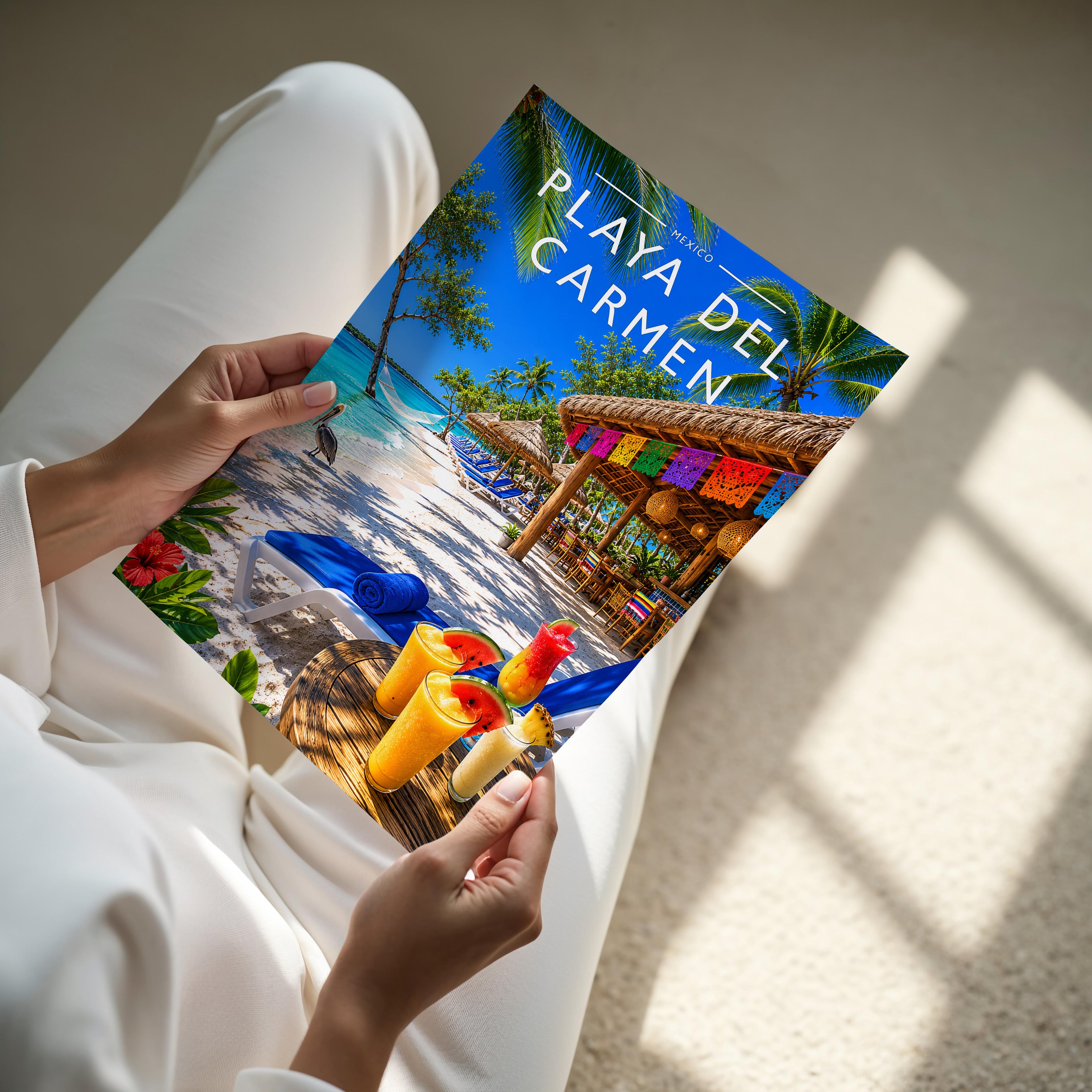 Playa del Carmen Travel Poster - A4 print held in hand