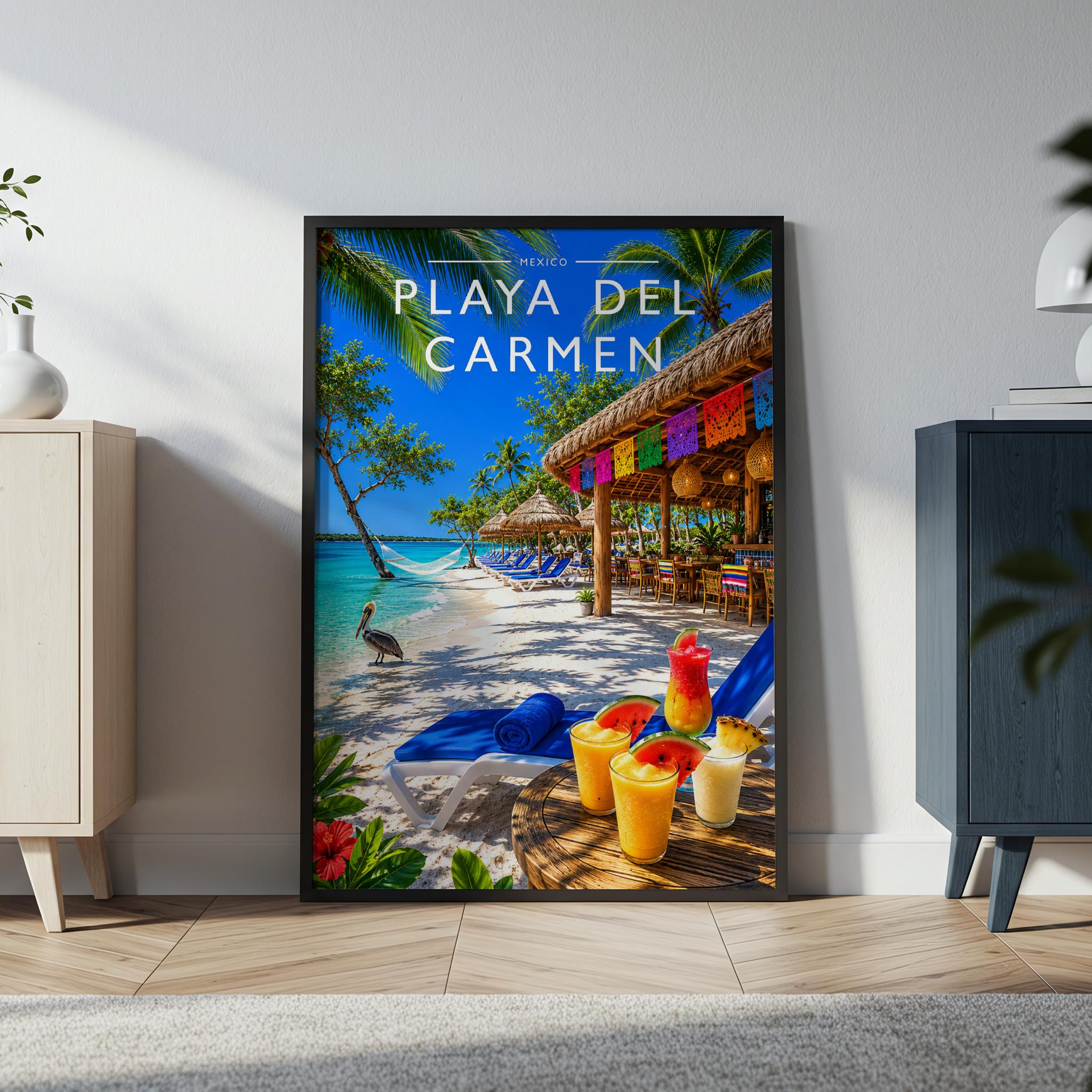 Playa del Carmen Travel Poster in a black frame