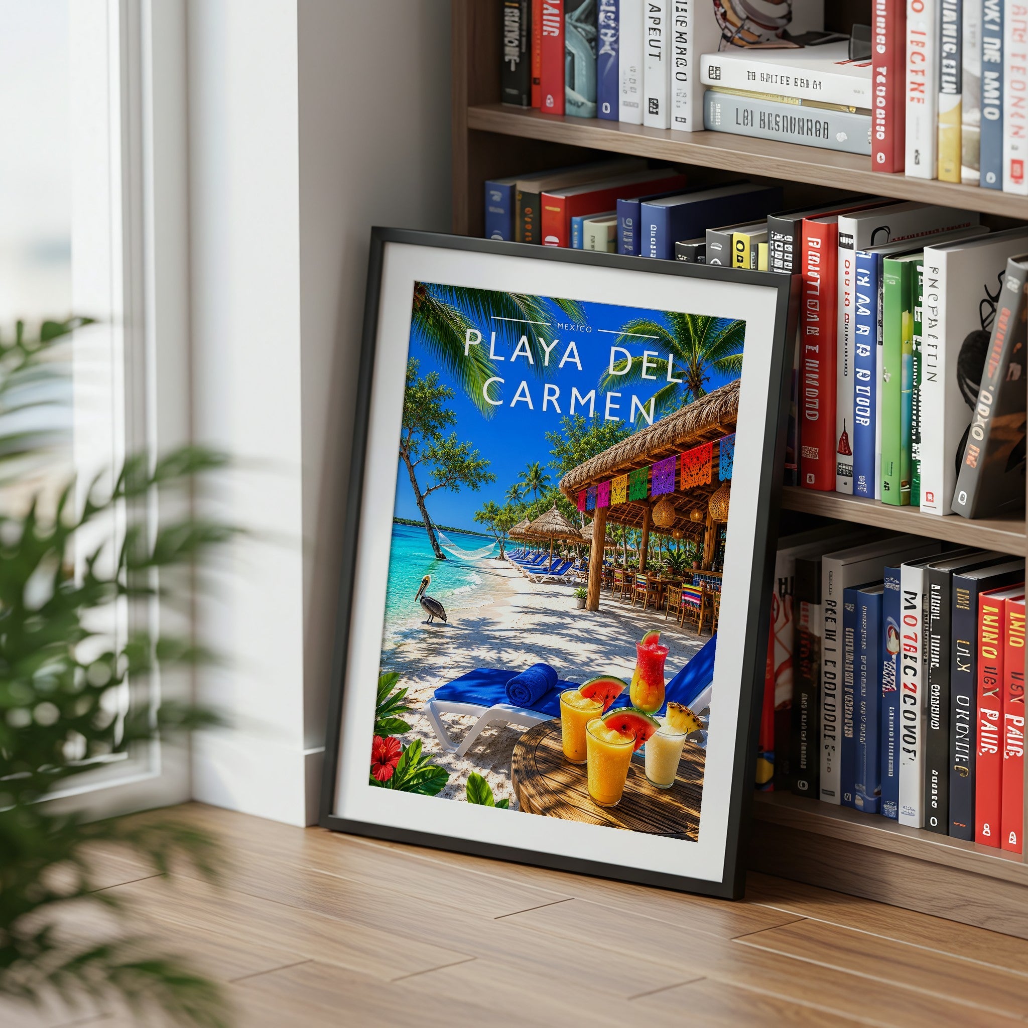 Playa del Carmen Travel Poster mounted in a black frame