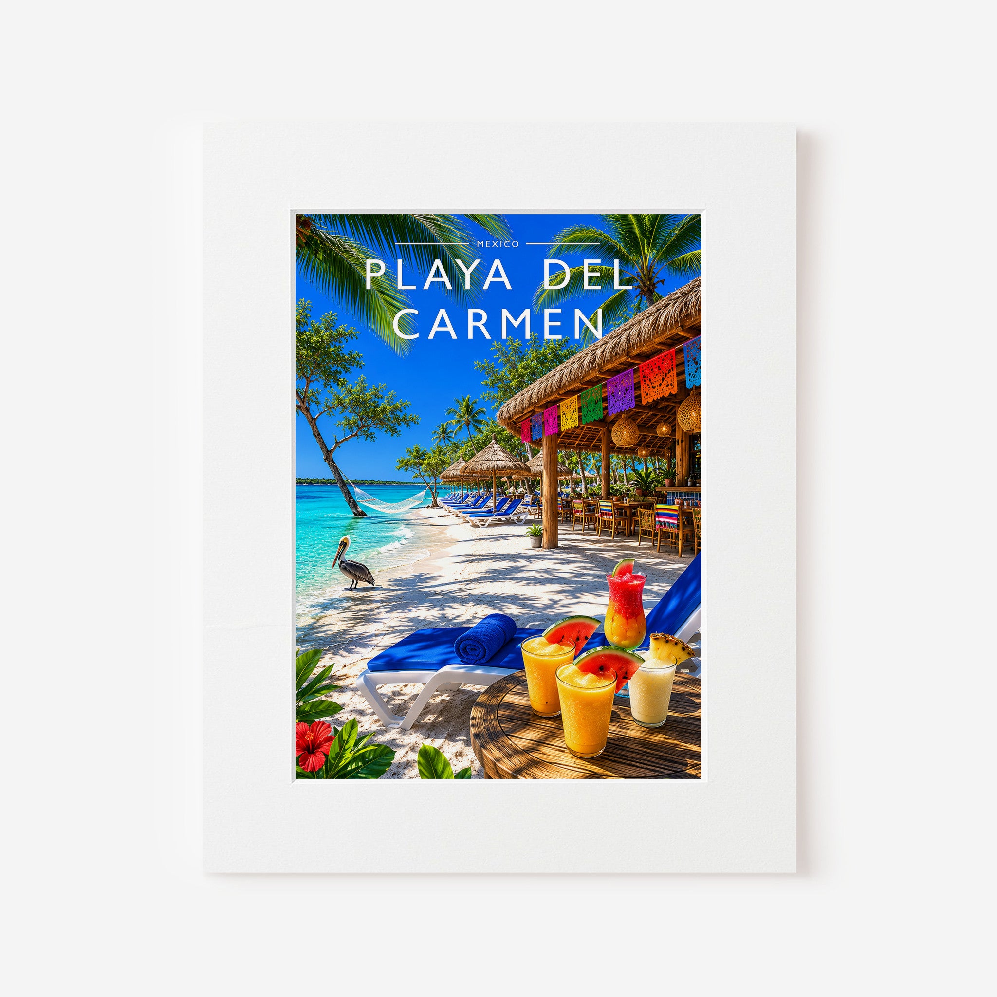 Playa del Carmen Travel Poster in a white mount
