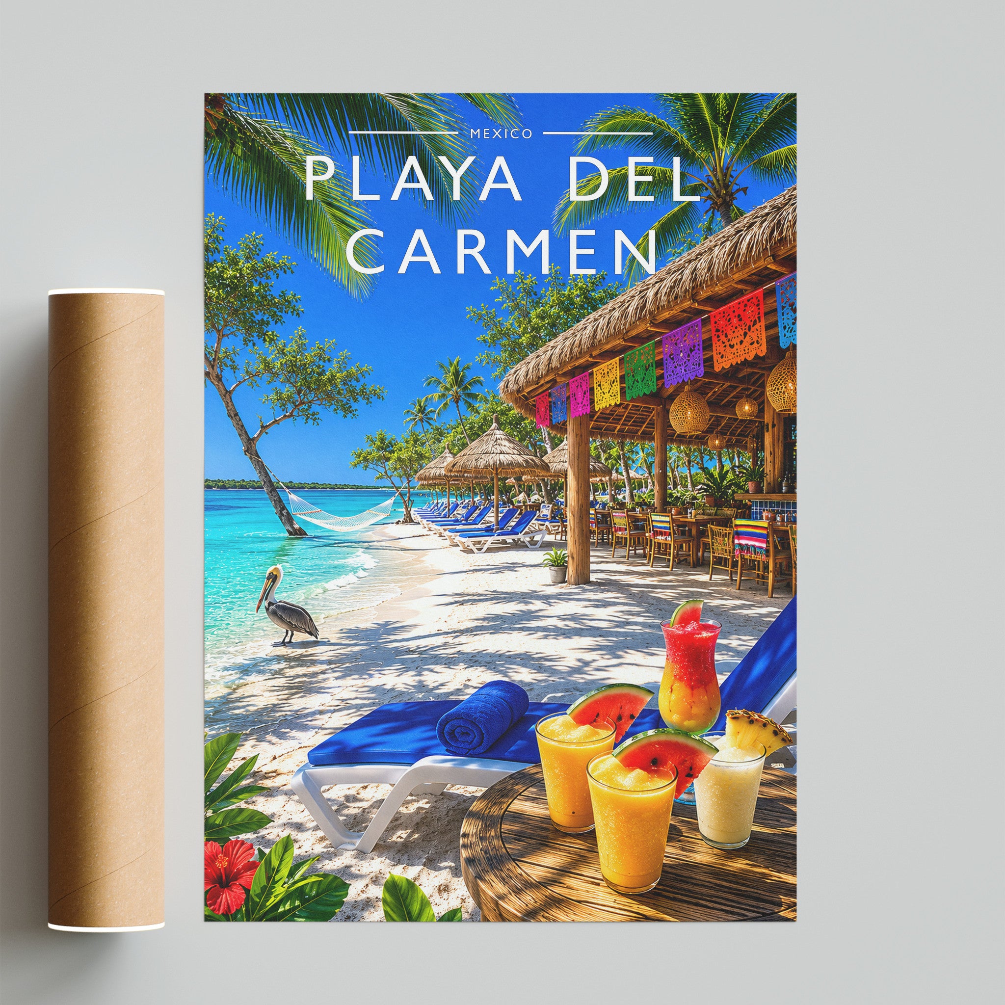 Playa del Carmen Travel Poster - fine art print with shipping tube