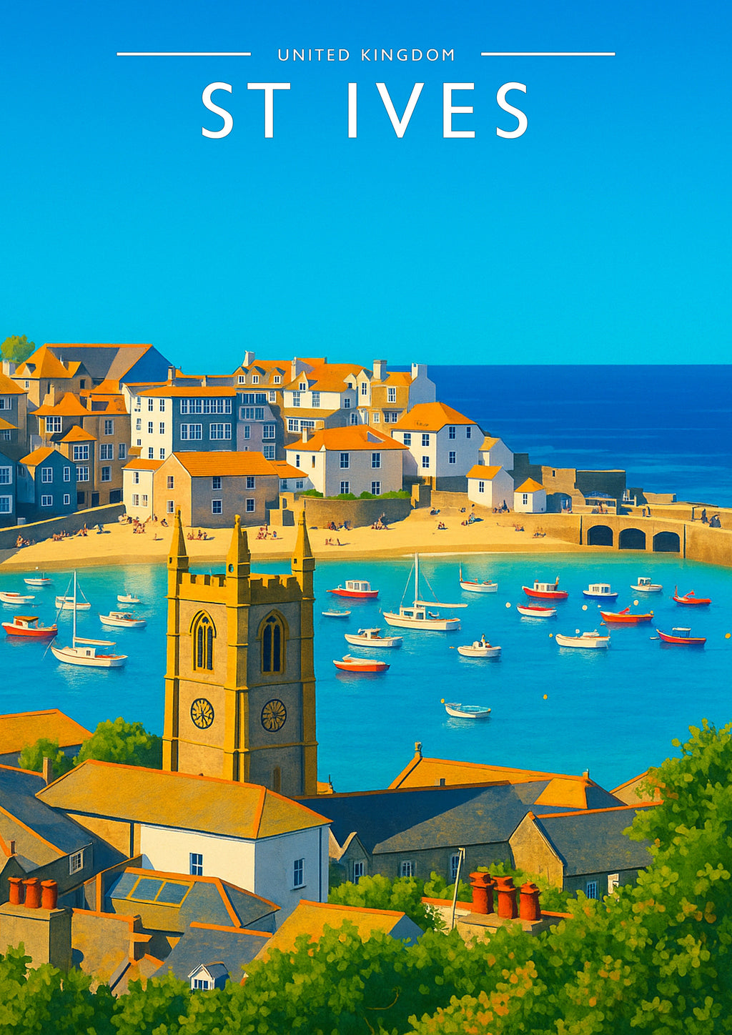 St Ives Travel Poster - A4 travel poster print