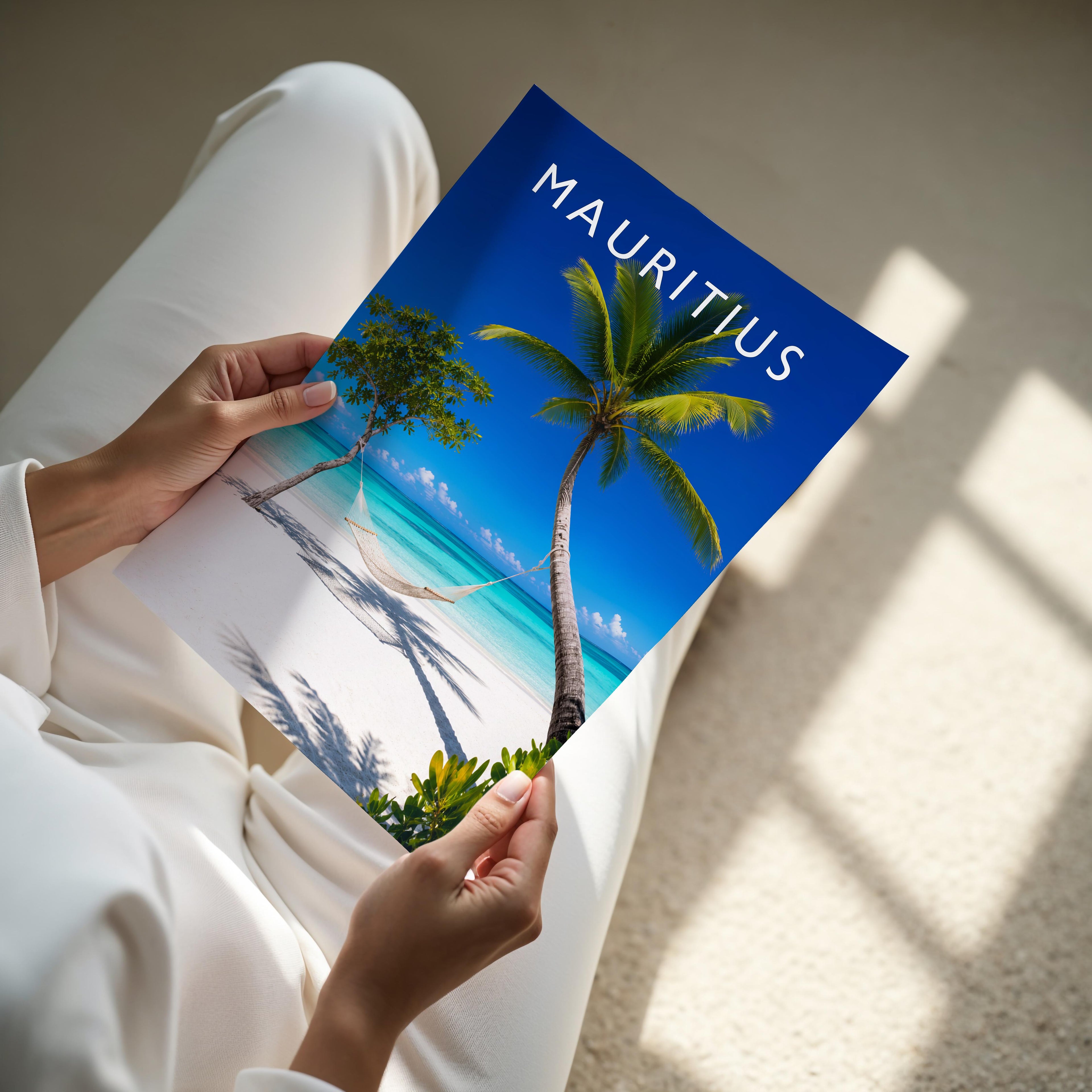 Mauritius Travel Poster - A4 print held in hand