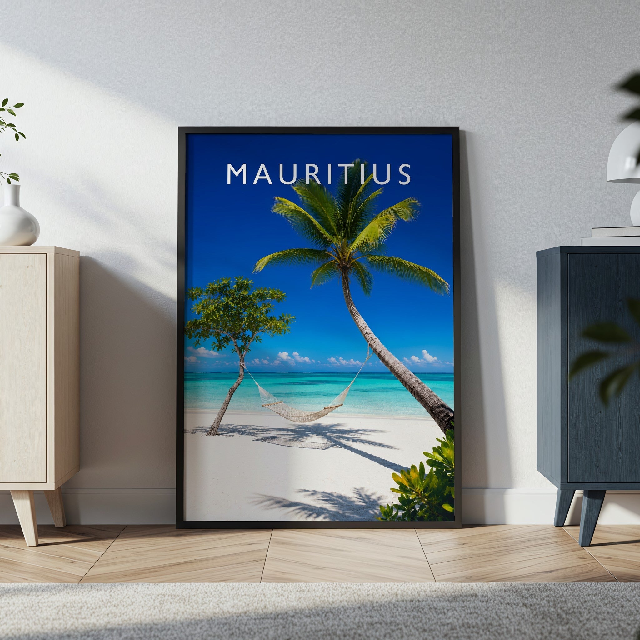 Mauritius Travel Poster in a black frame