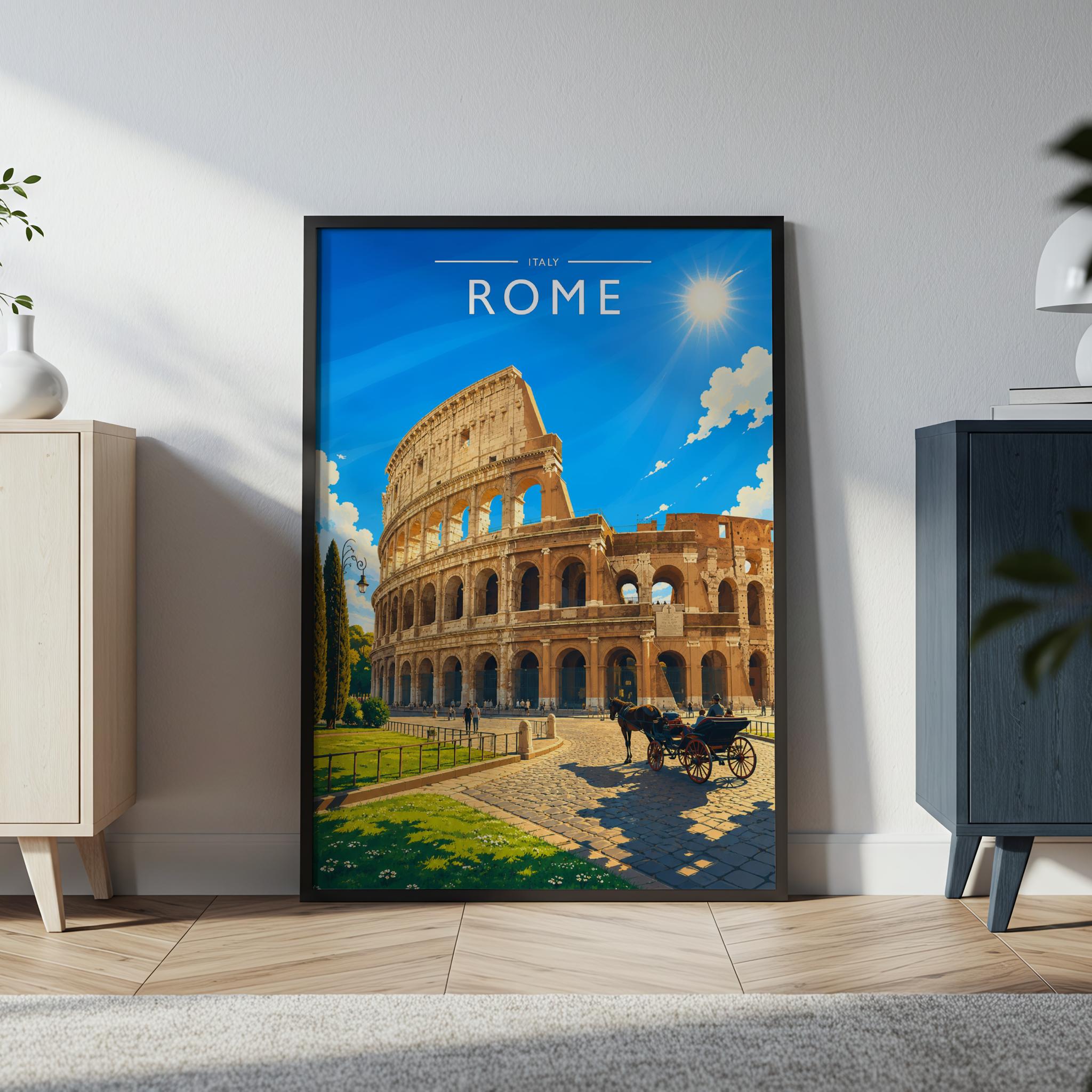 Rome Travel Poster in a black frame