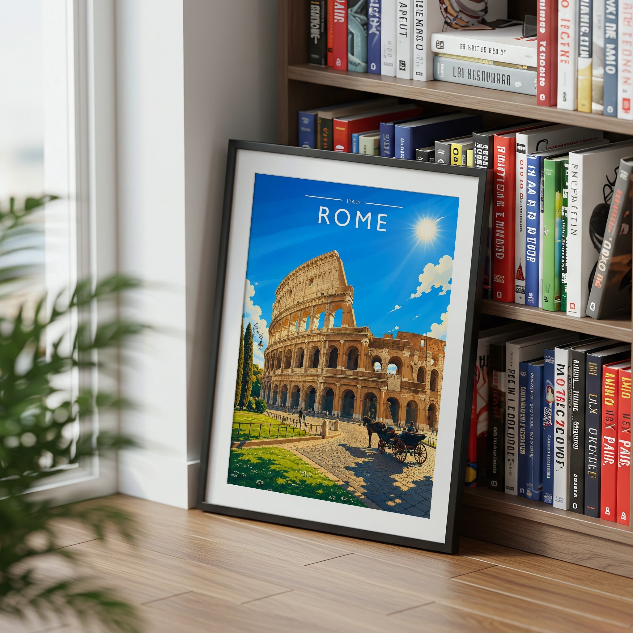 Rome Travel Poster mounted in a black frame