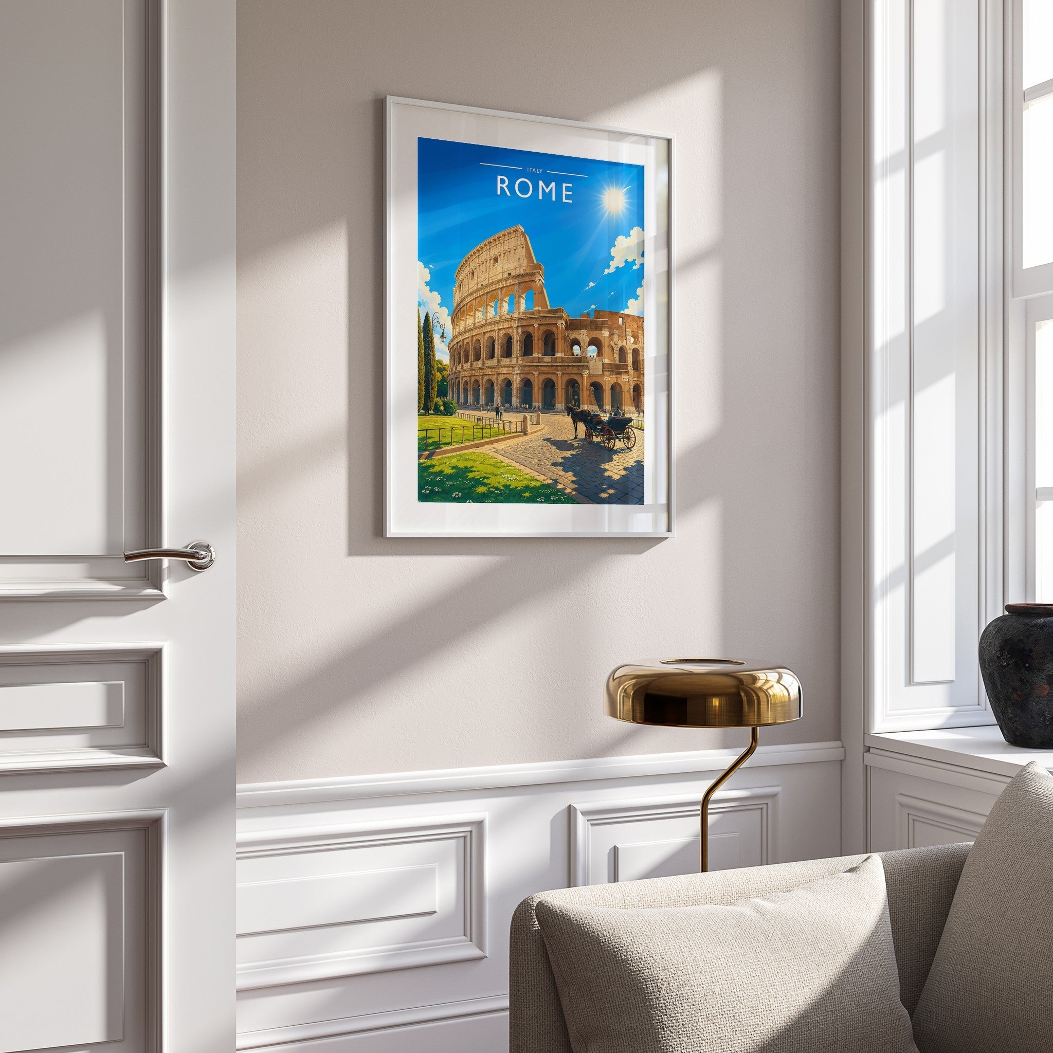 Rome Travel Poster mounted in a white frame