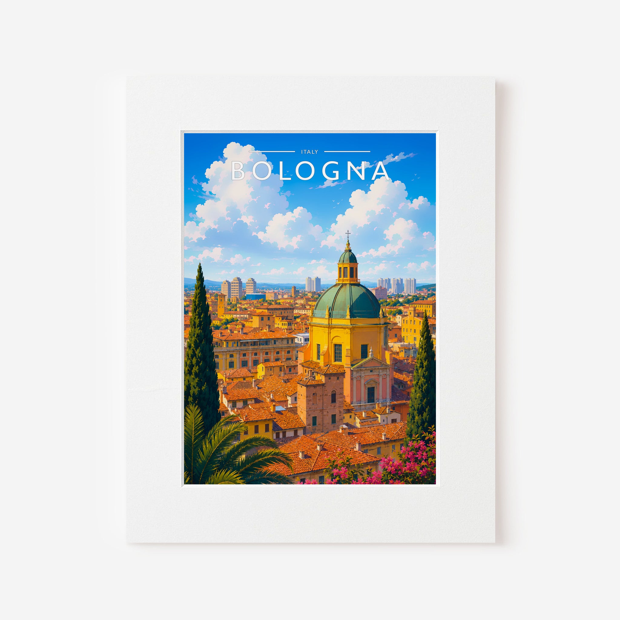 Bologna Travel Poster in a white mount