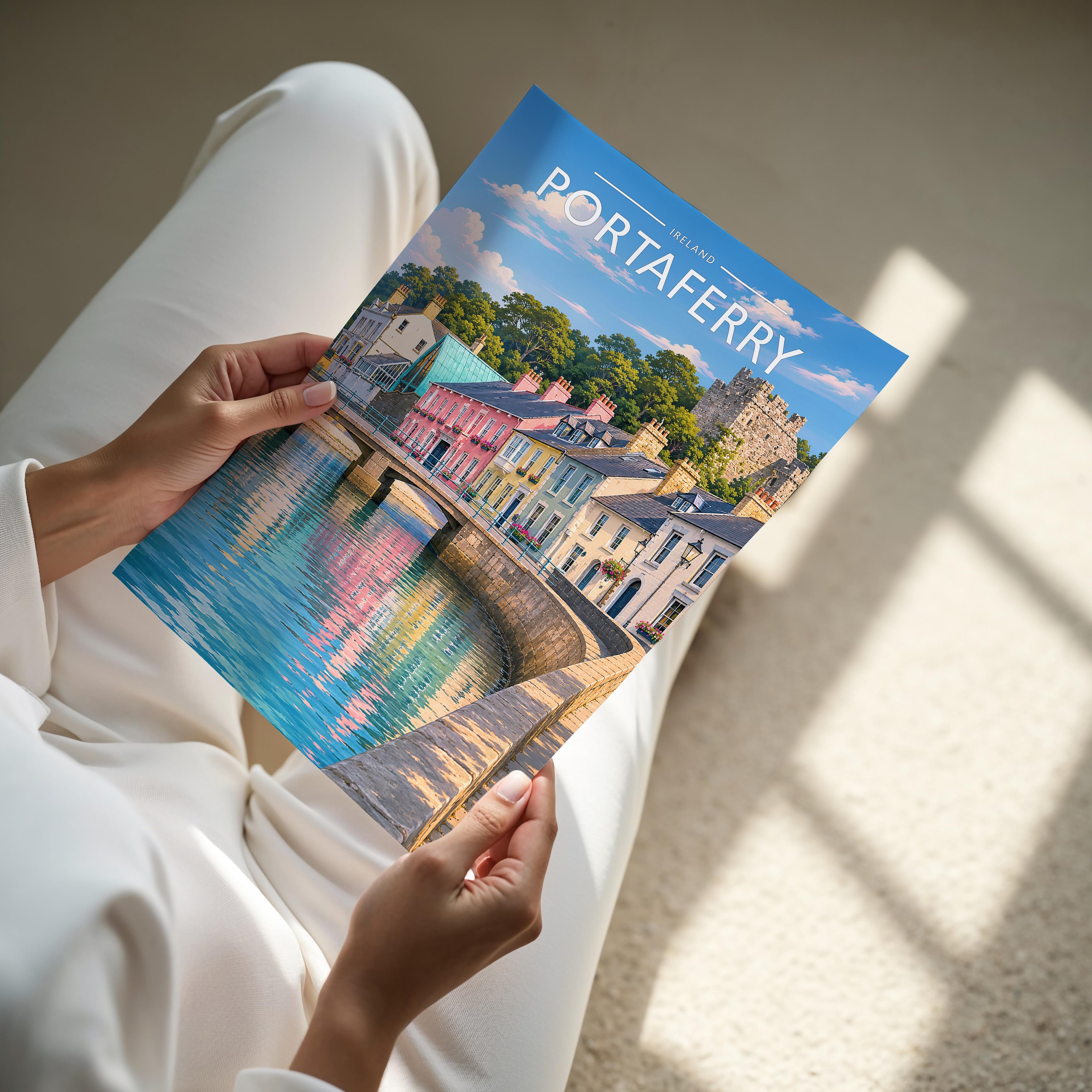 Portaferry Travel Poster - A4 print held in hand
