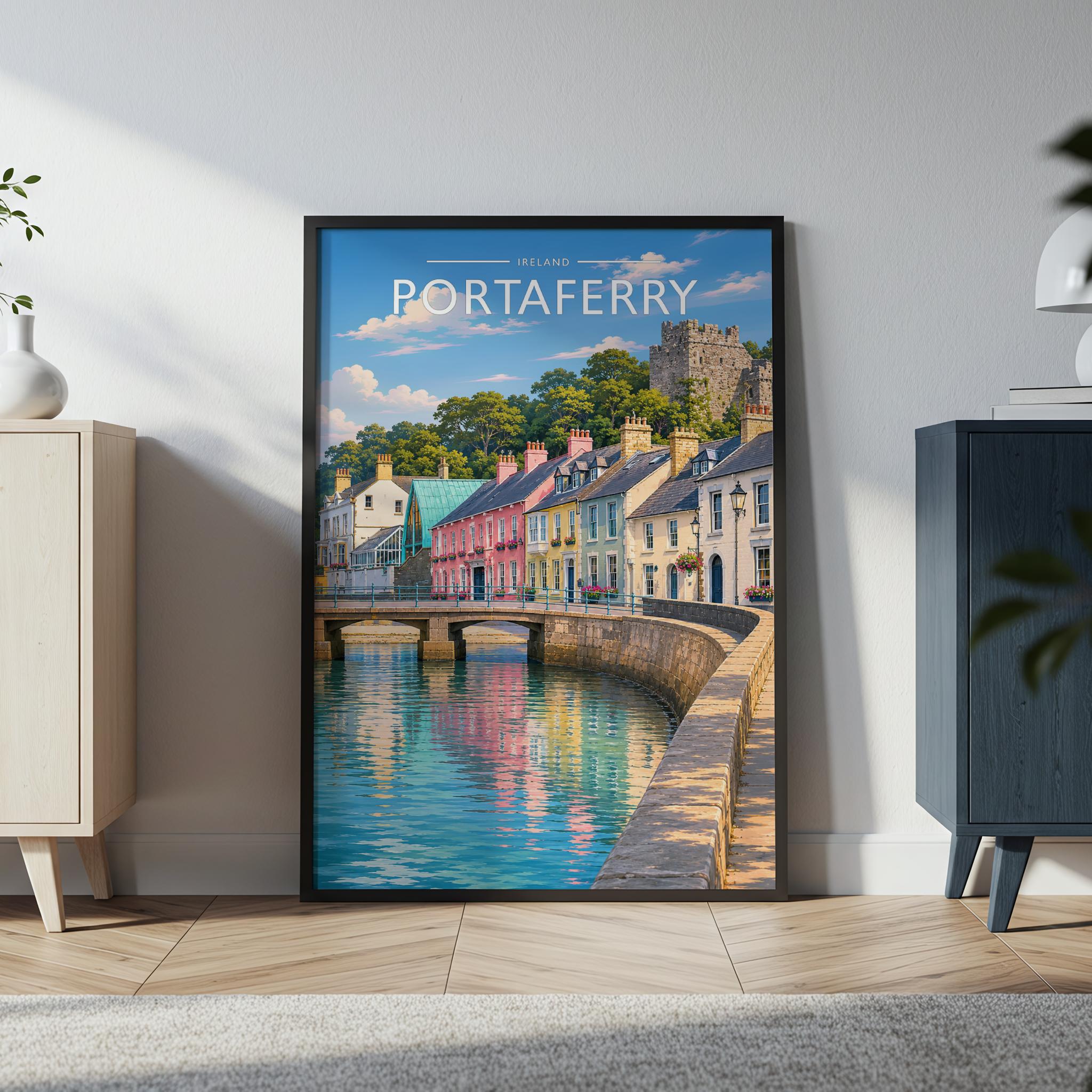 Portaferry Travel Poster in a black frame