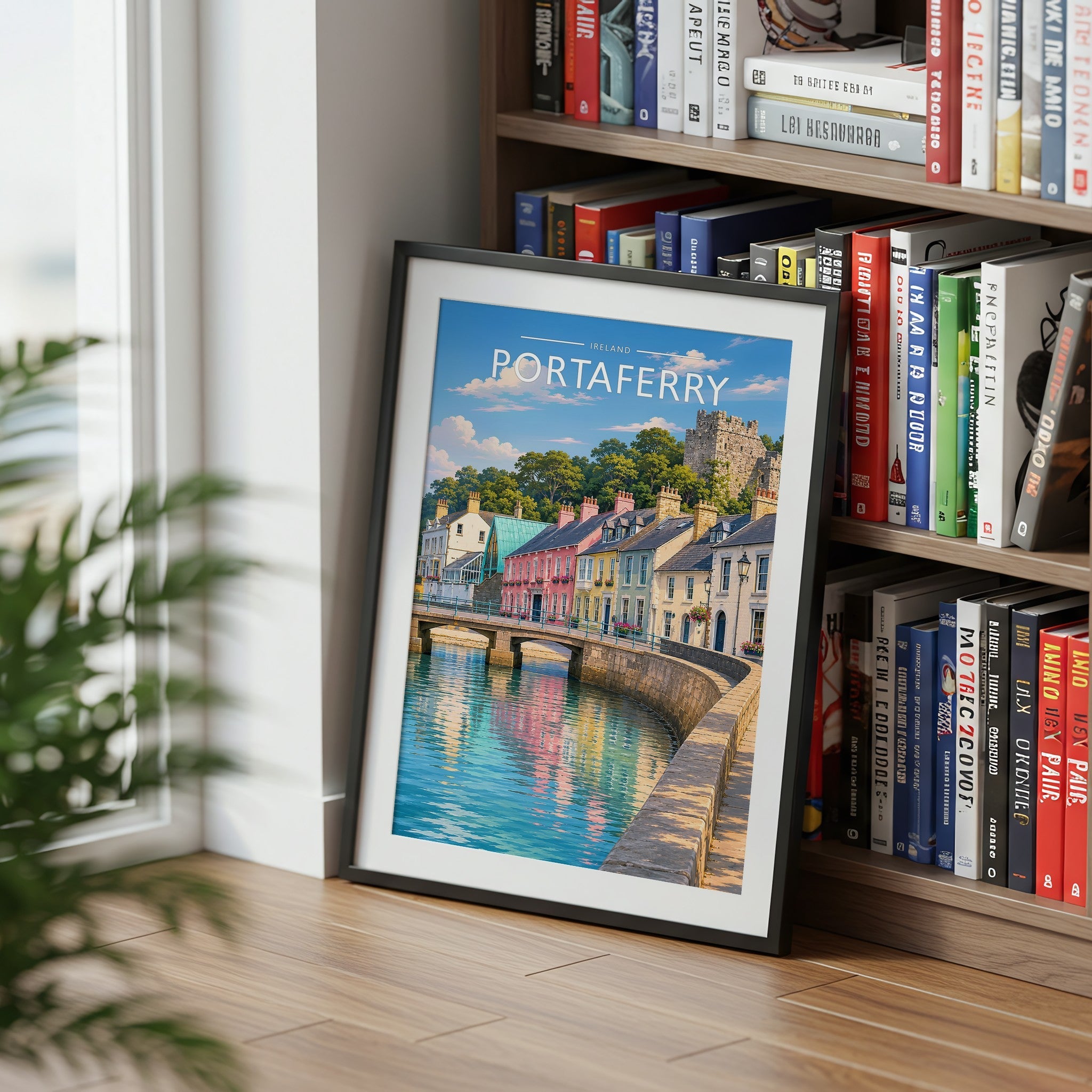 Portaferry Travel Poster mounted in a black frame