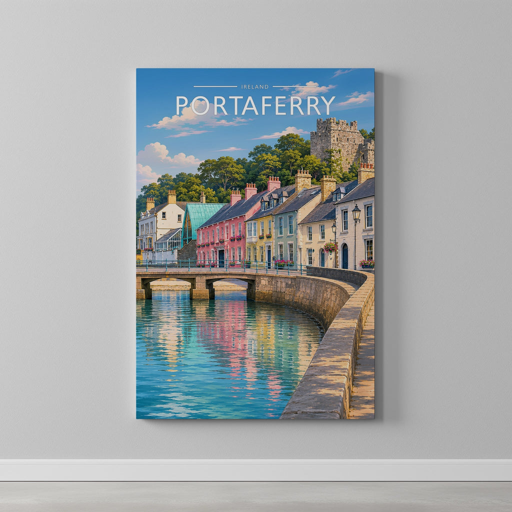 Portaferry Travel Poster as a gallery-wrapped canvas on a plain wall