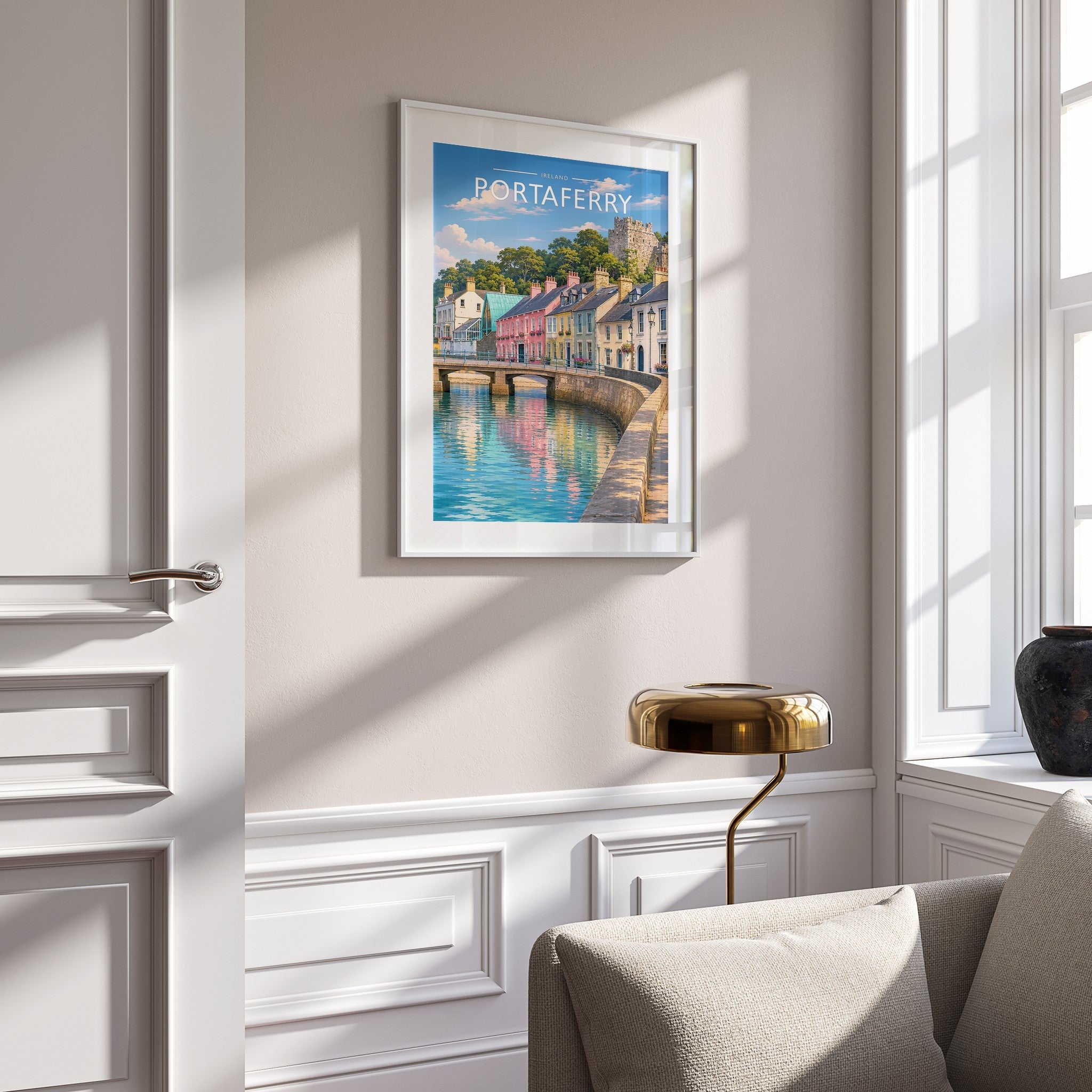 Portaferry Travel Poster mounted in a white frame