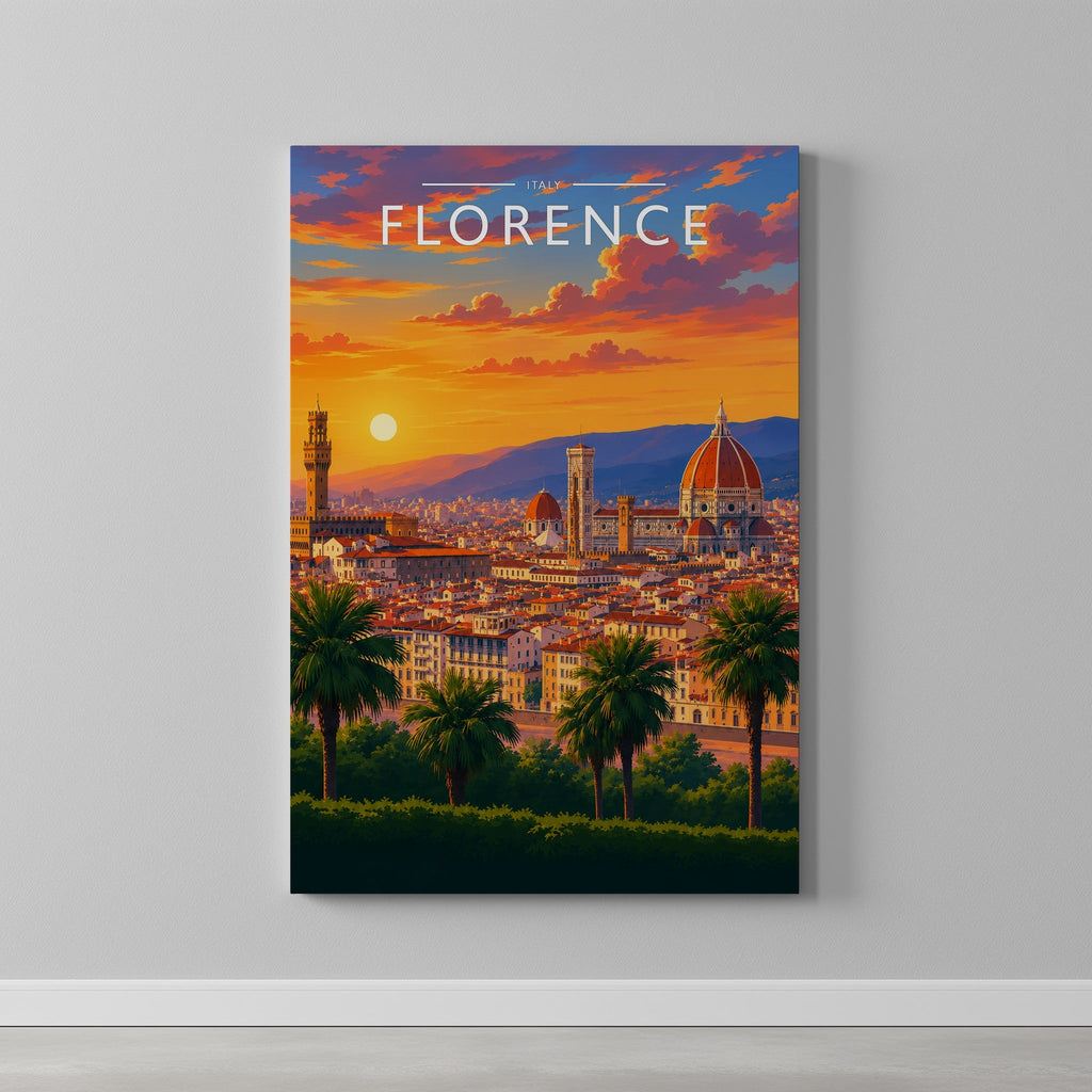 Florence Travel Poster as a gallery-wrapped canvas on a plain wall