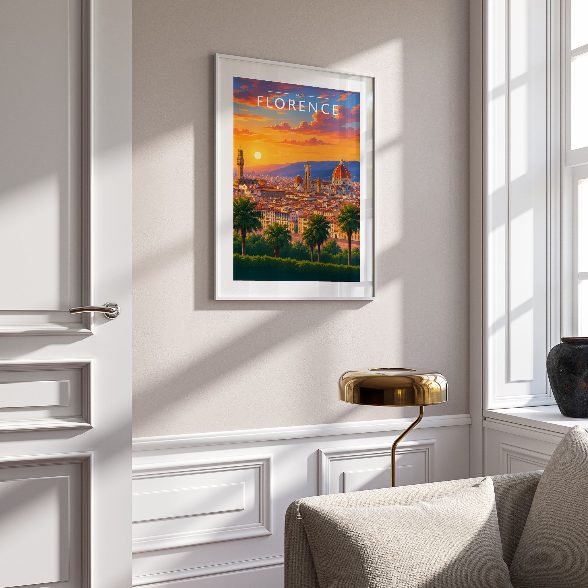 Florence Travel Poster mounted in a white frame