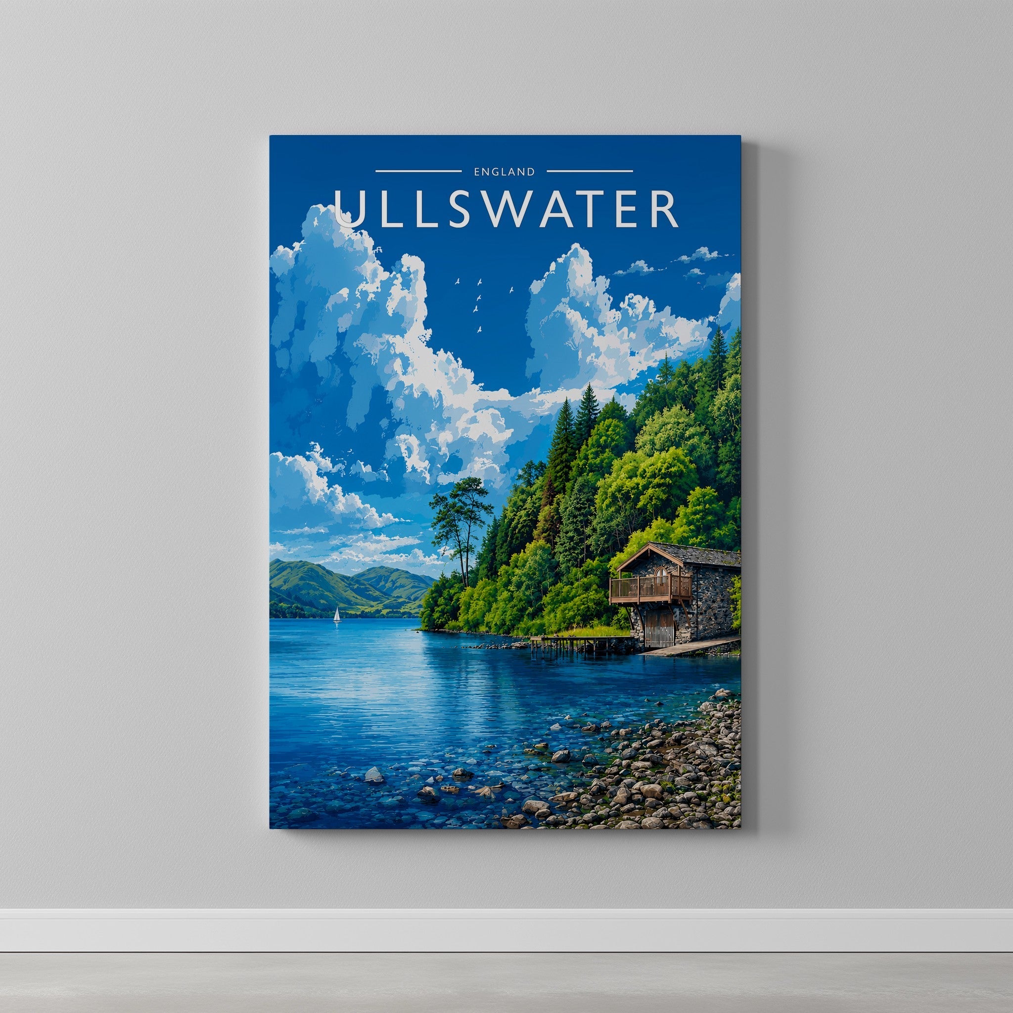 Ullswater #3 Travel Poster as a gallery-wrapped canvas on a plain wall