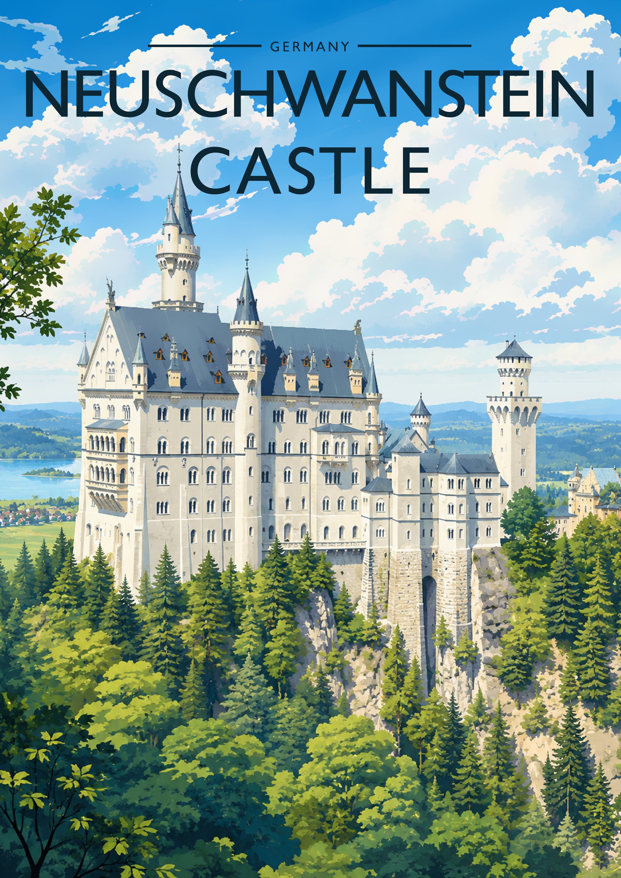 Neuschwanstein Castle Travel Poster - A4 travel poster print