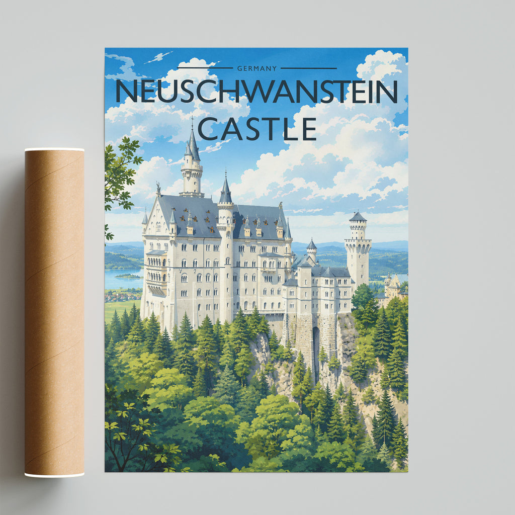 Neuschwanstein Castle Travel Poster - fine art print with shipping tube