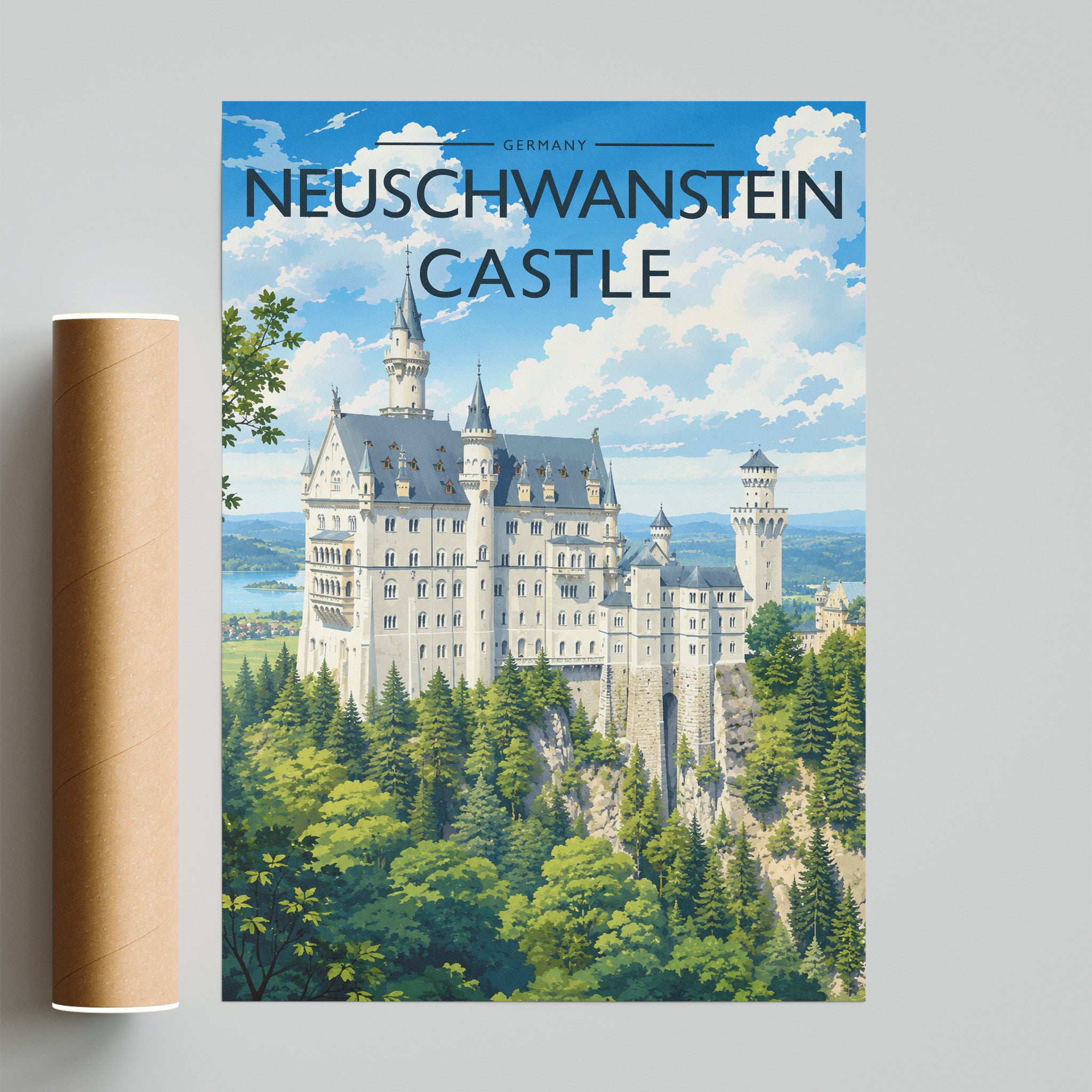 Neuschwanstein Castle Travel Poster - fine art print with shipping tube