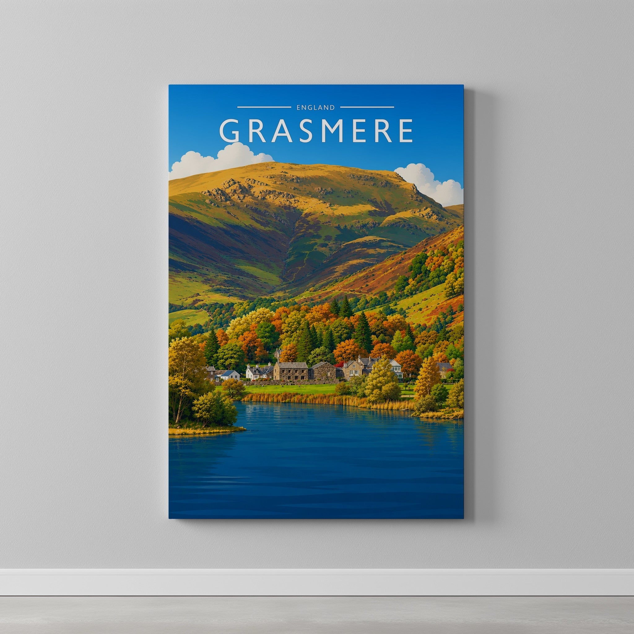Grasmere #2 Travel Poster as a gallery-wrapped canvas on a plain wall