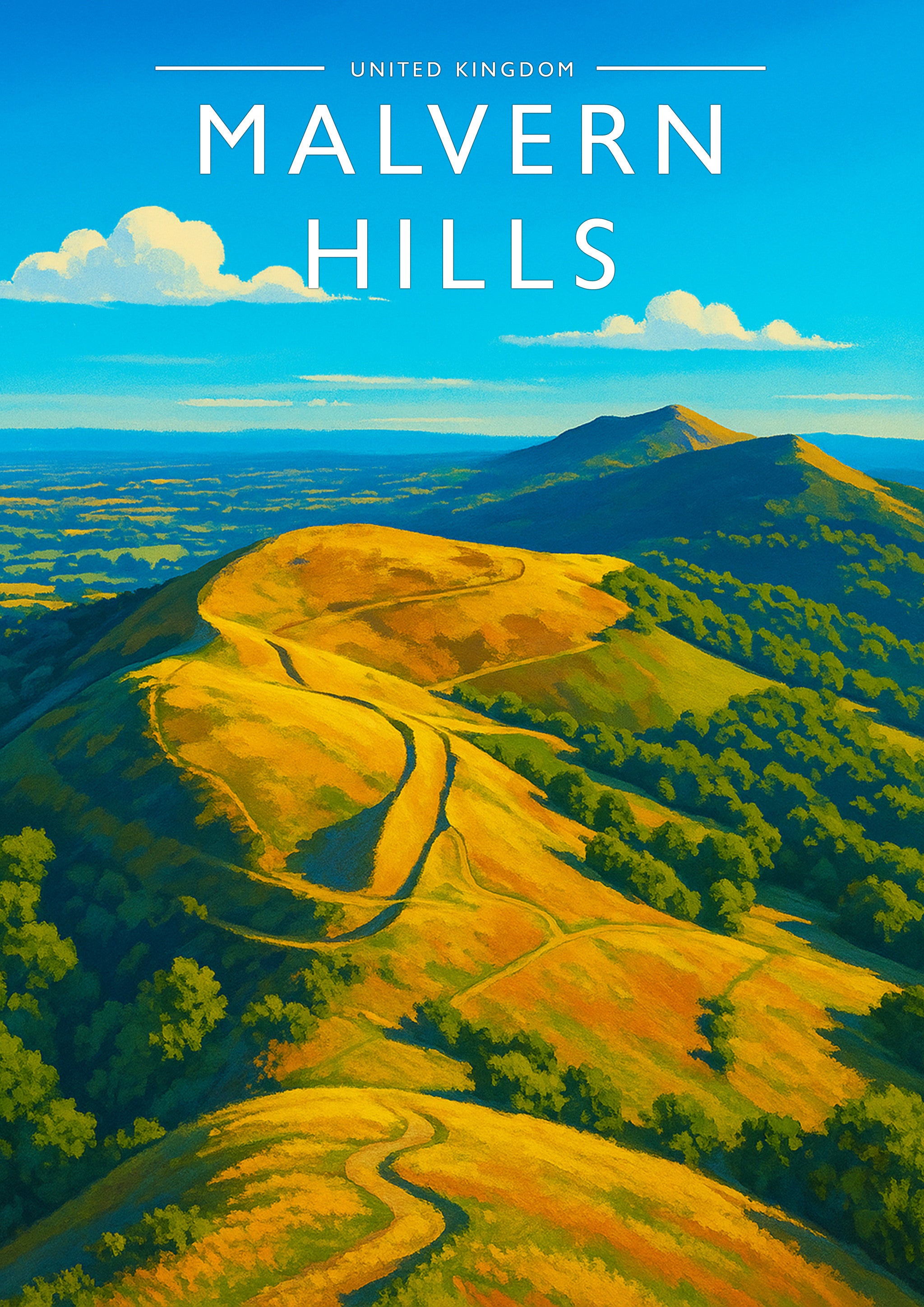 Malvern Hills Travel Poster - A4 travel poster print