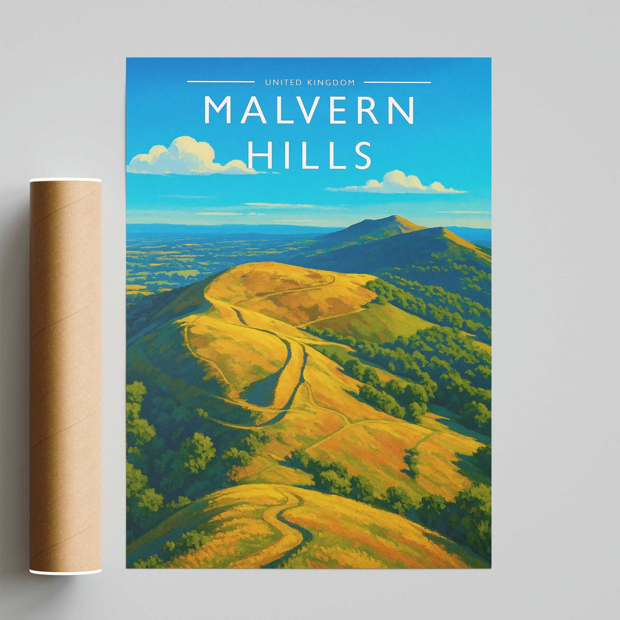 Malvern Hills Travel Poster - fine art print with shipping tube