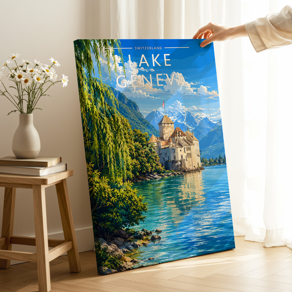 Lake Geneva Travel Poster as a gallery-wrapped canvas