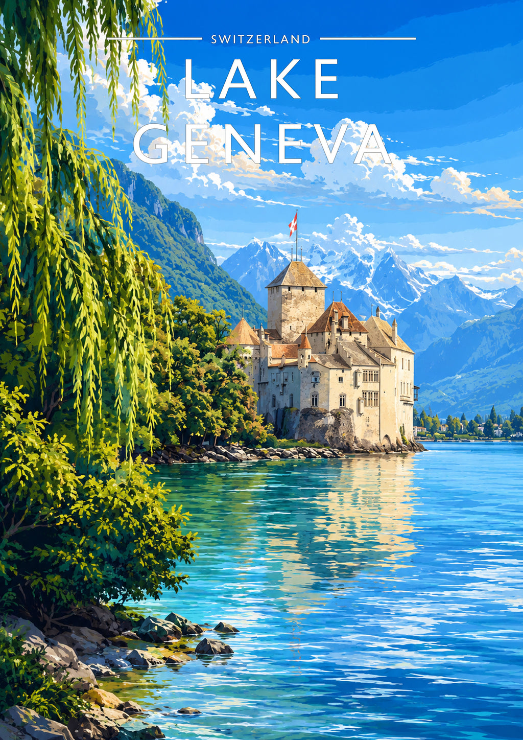 Lake Geneva Travel Poster - A4 travel poster print