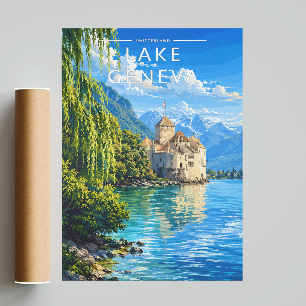 Lake Geneva Travel Poster - fine art print with shipping tube