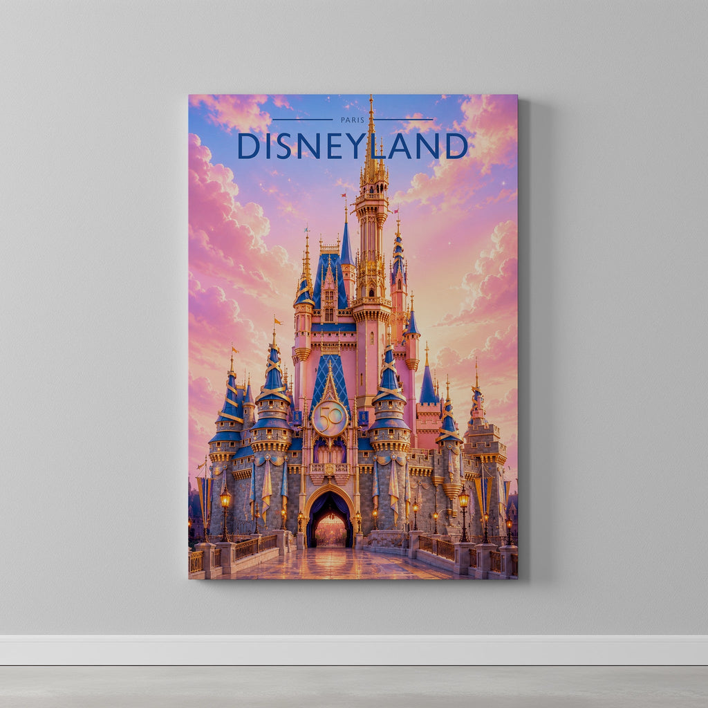 Paris Travel Poster as a gallery-wrapped canvas on a plain wall