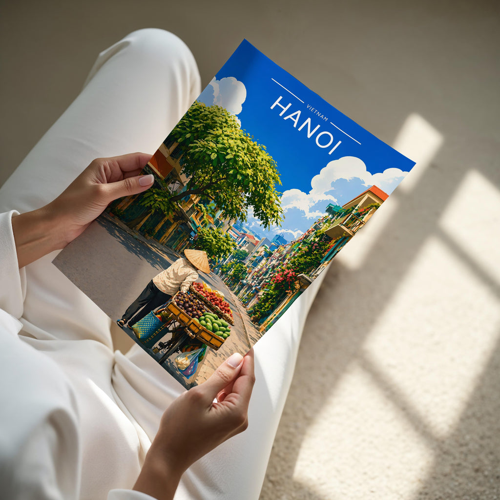Hanoi #3 Travel Poster - A4 print held in hand