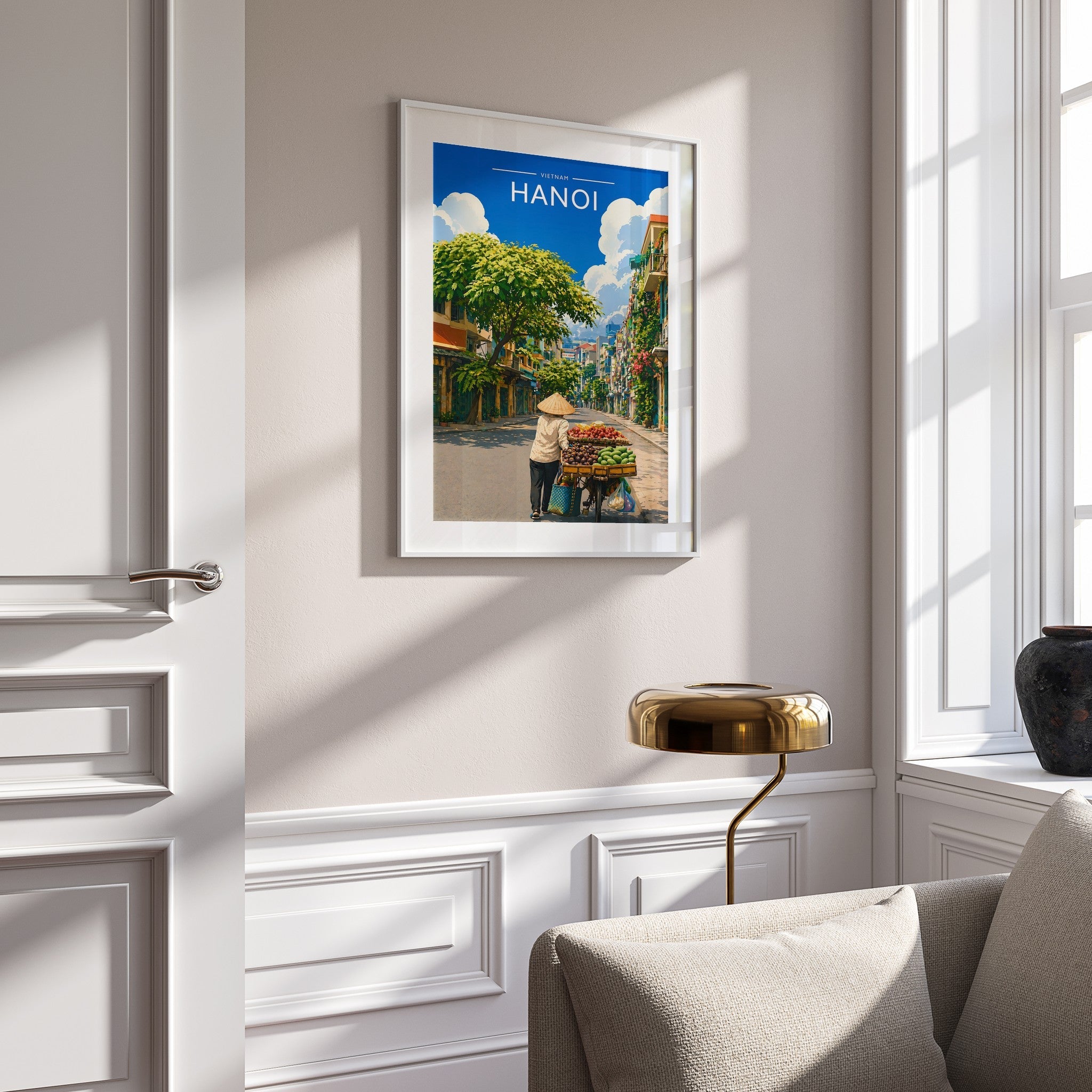 Hanoi #3 Travel Poster mounted in a white frame